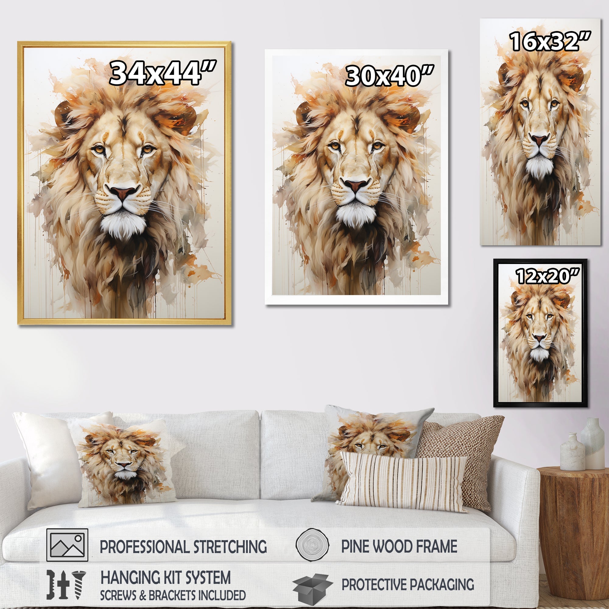 Powerful Lion S Stare Portrait - Beige Lion Wall Art