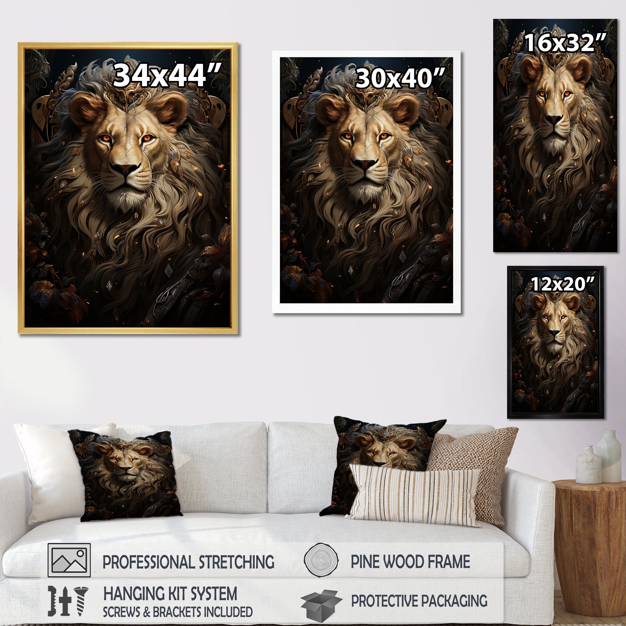 Regal Elegant Ruler Lion - Lion Large Canvas Wall Art