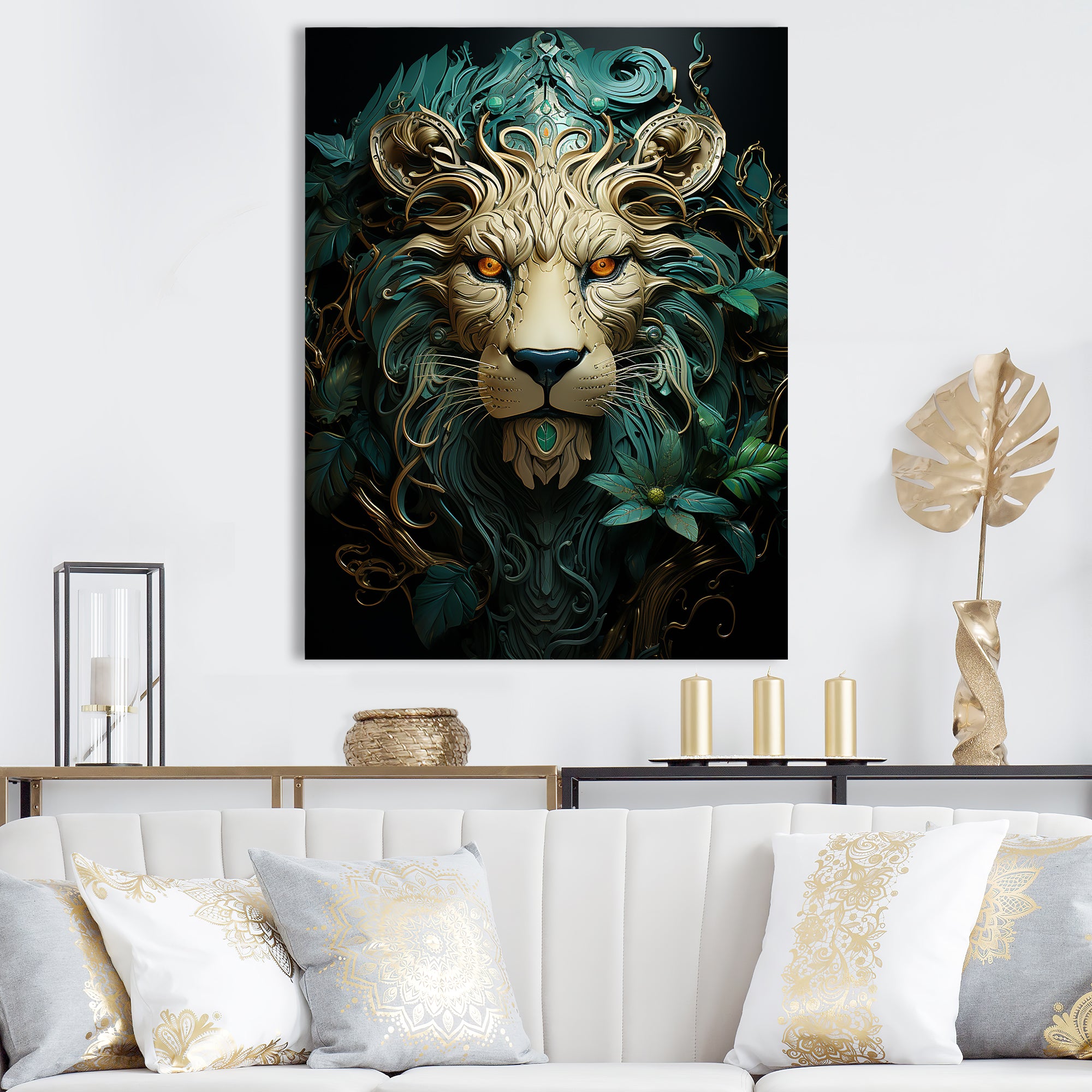 Lion Verdant Guardian - Lion Large Canvas Wall Art