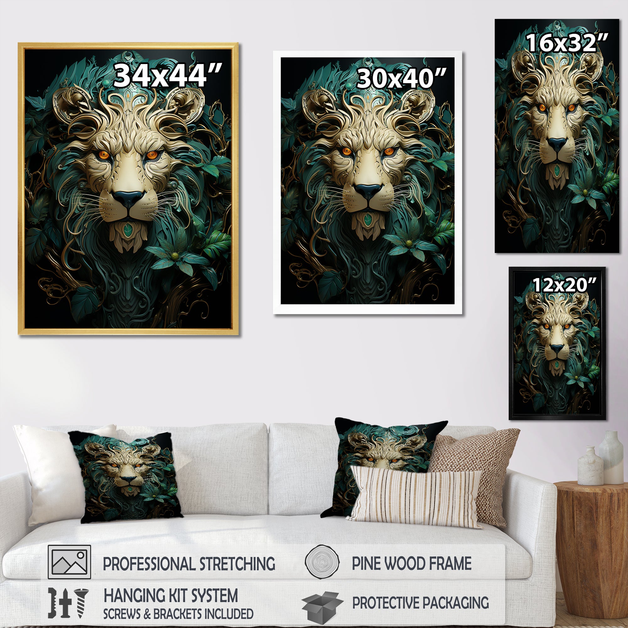 Lion Verdant Guardian - Lion Large Canvas Wall Art
