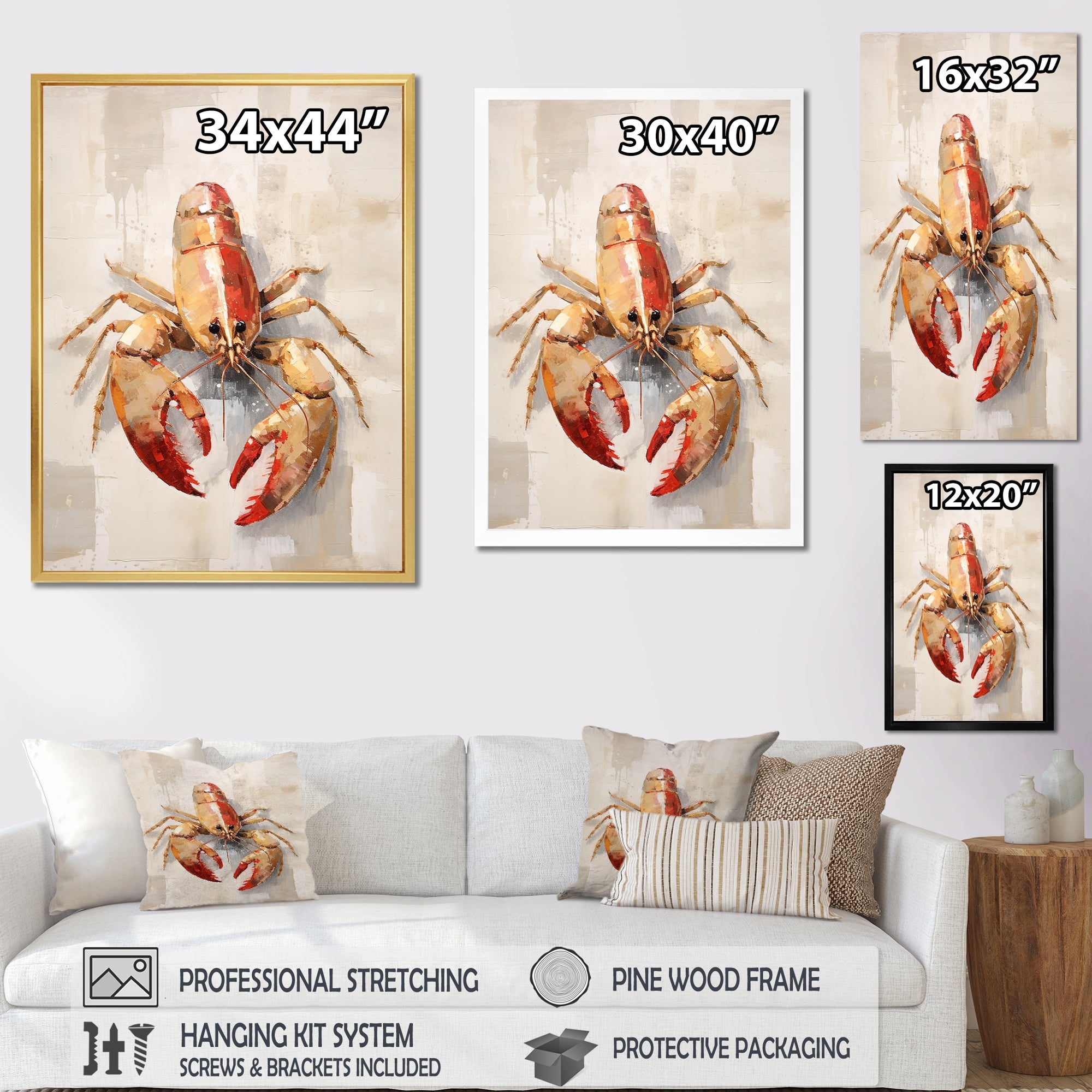 Grazing Lobster - Lobster Framed Canvas Art