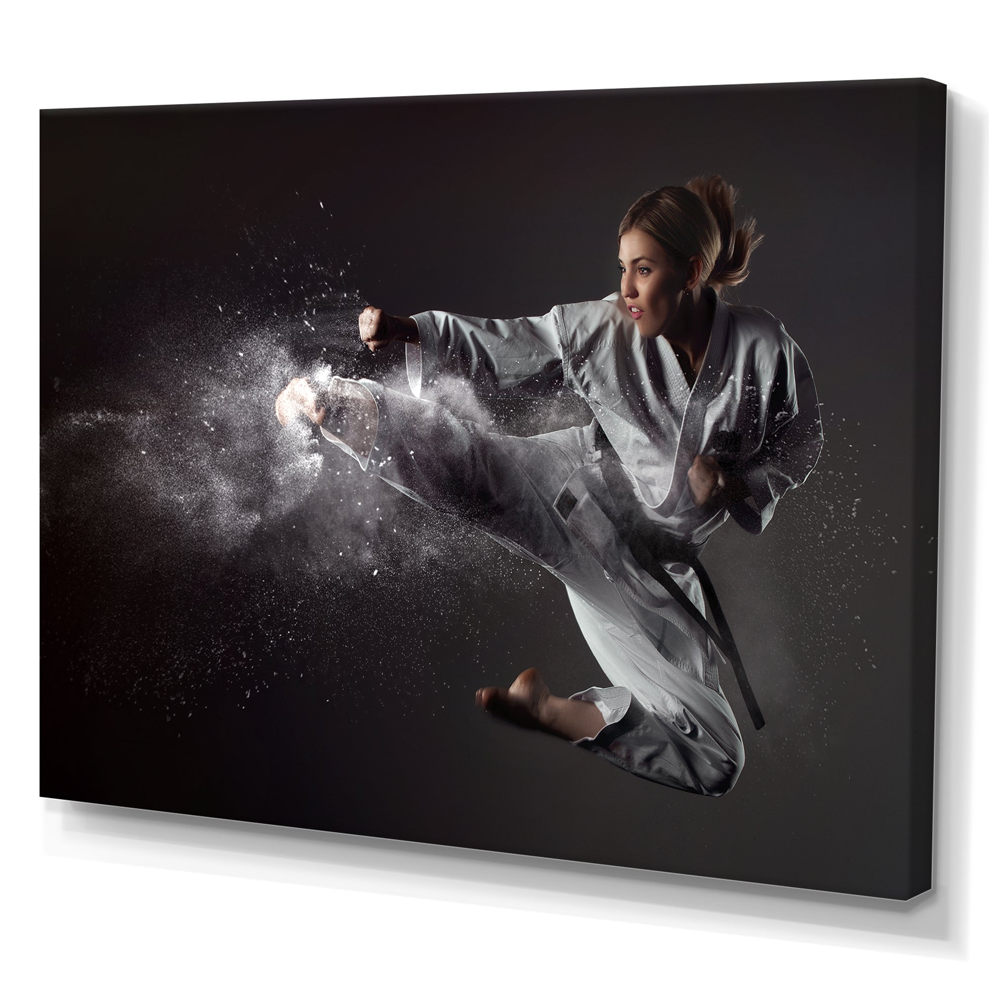 Karate Girl Mid Air Kick - Martial Arts Canvas Wall Art