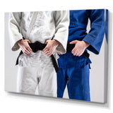 Fighting Judokas Fight Pose Black Belts. - Martial Arts Canvas Wall Art