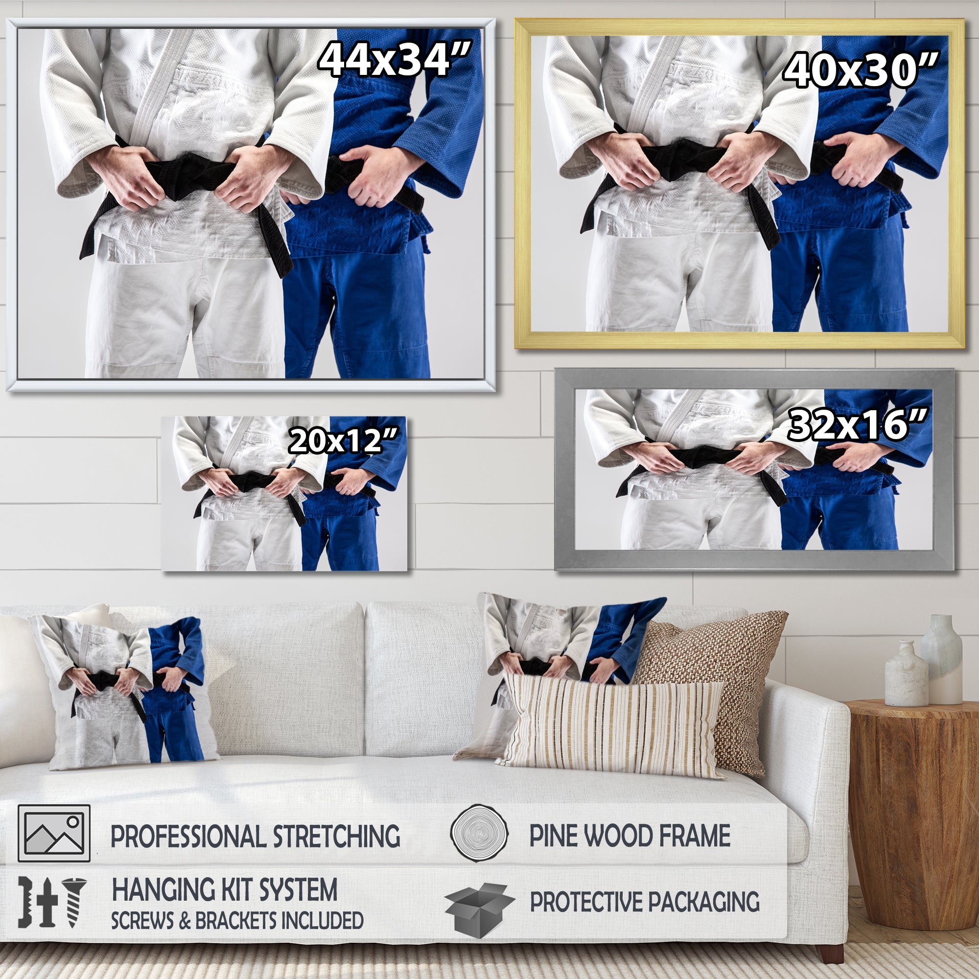 Fighting Judokas Fight Pose Black Belts. - Martial Arts Canvas Wall Art