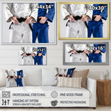 Fighting Judokas Fight Pose Black Belts. - Martial Arts Canvas Wall Art