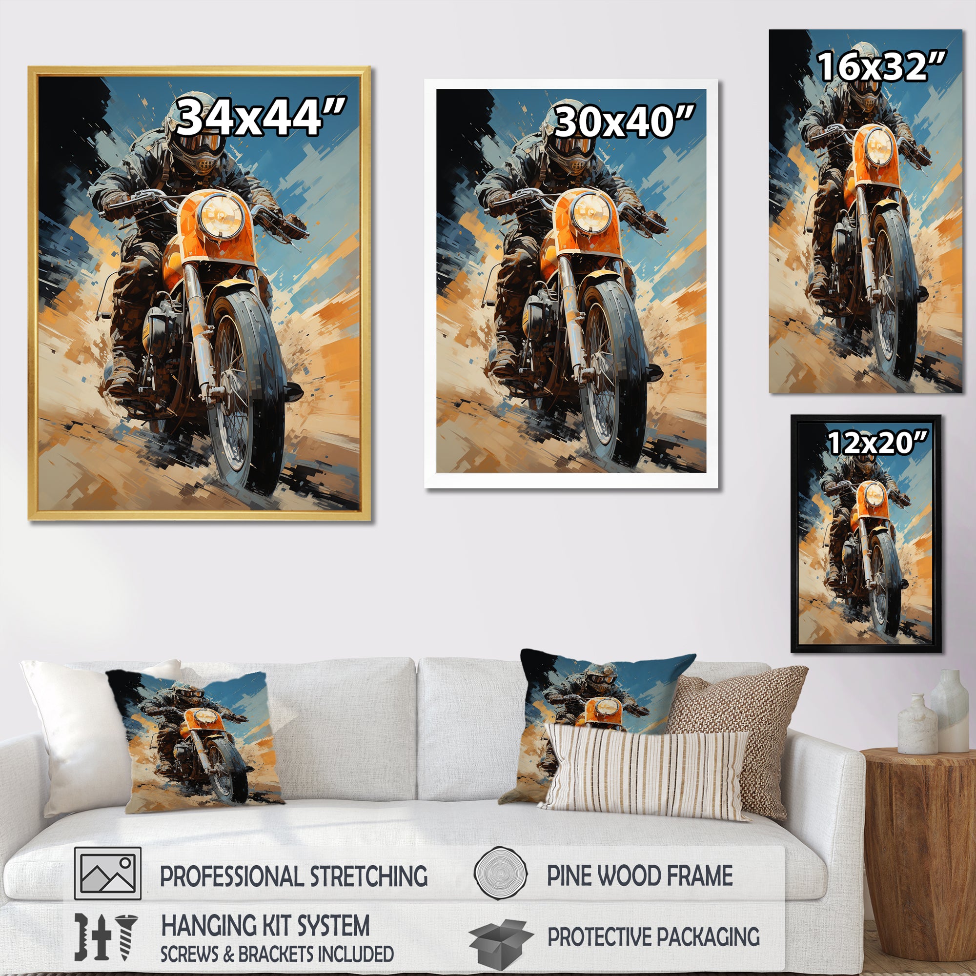 Orange And Blue Dirty Bike - Motorcycle Canvas Wall Art