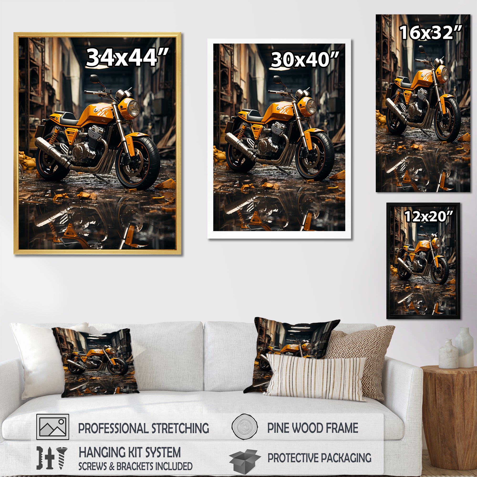 Yellow Dirt Bike Elegance - Motorcycle Canvas Wall Art