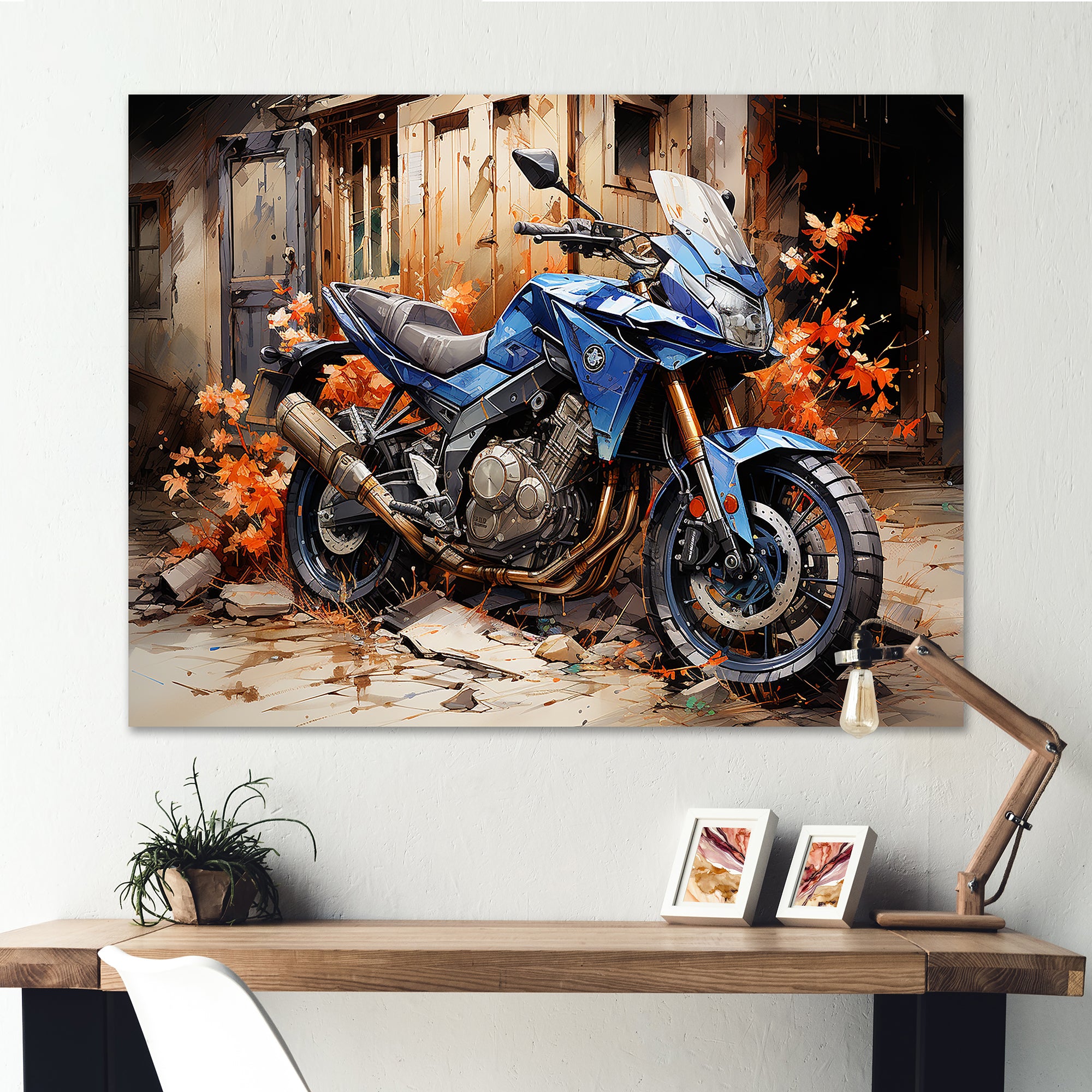Blue Dirty Bike Urban Speed - Motorcycle Canvas Wall Art