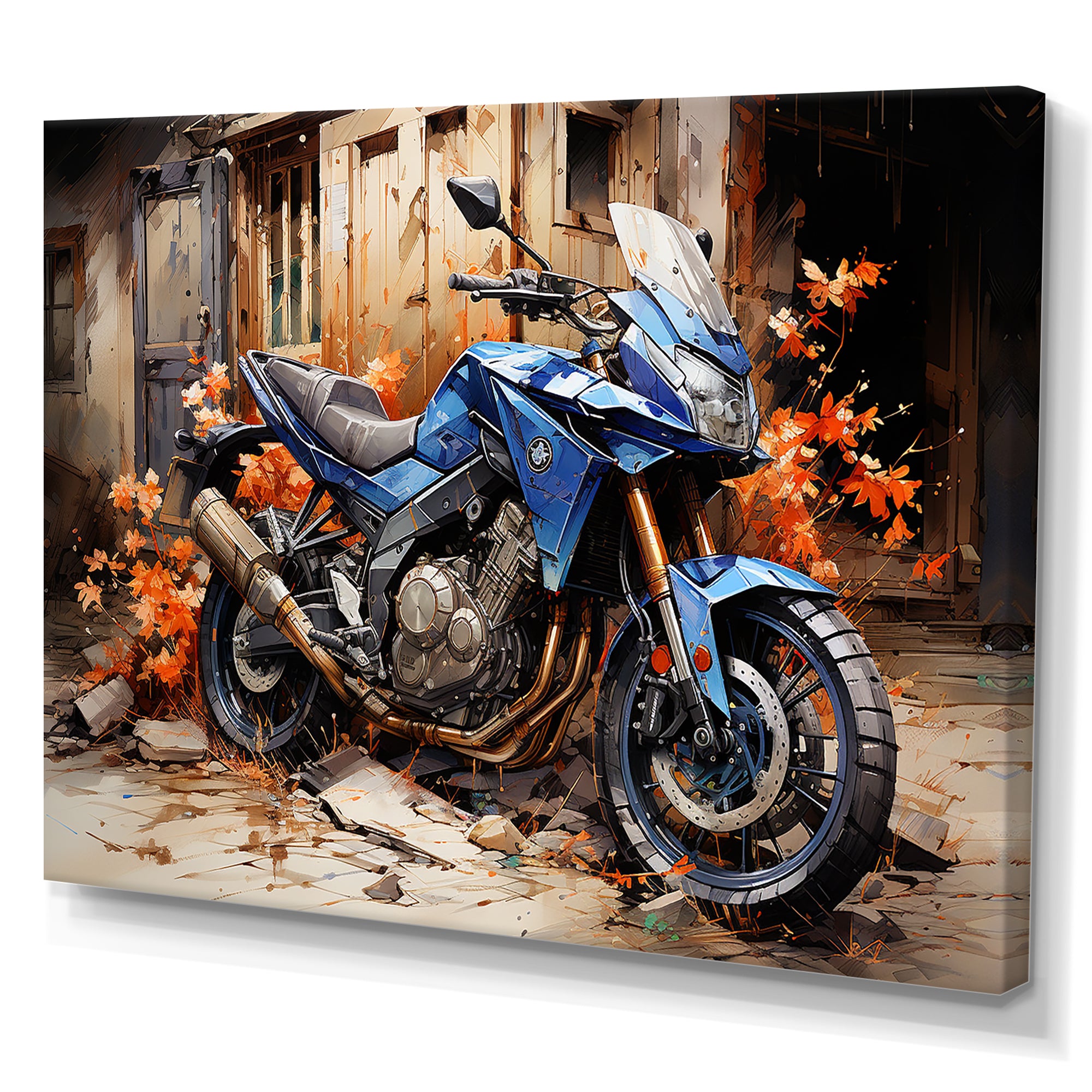 Blue Dirty Bike Urban Speed - Motorcycle Canvas Wall Art