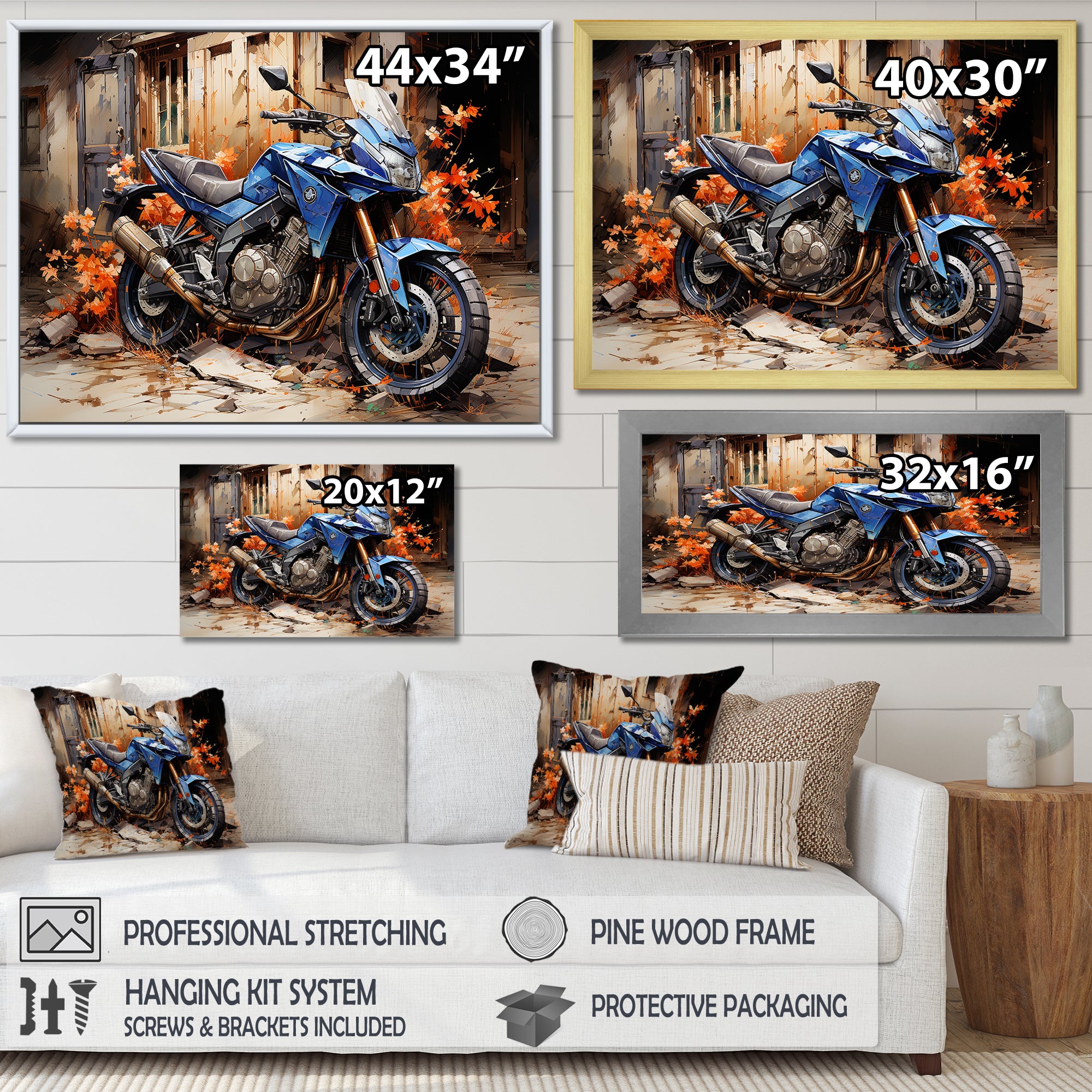 Blue Dirty Bike Urban Speed - Motorcycle Canvas Wall Art