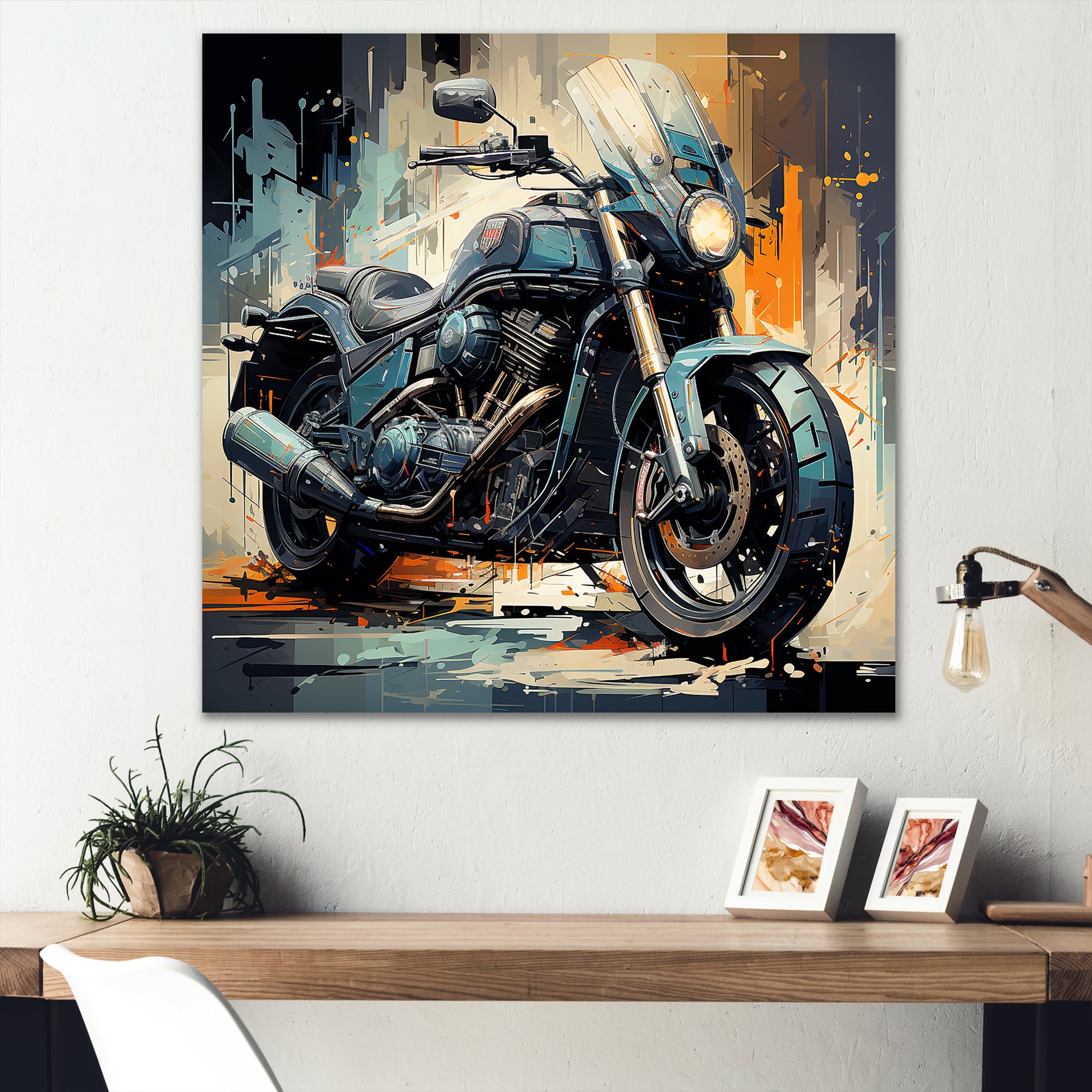 Blue Chopper Bike Matrix - Motorcycle Canvas Wall Art