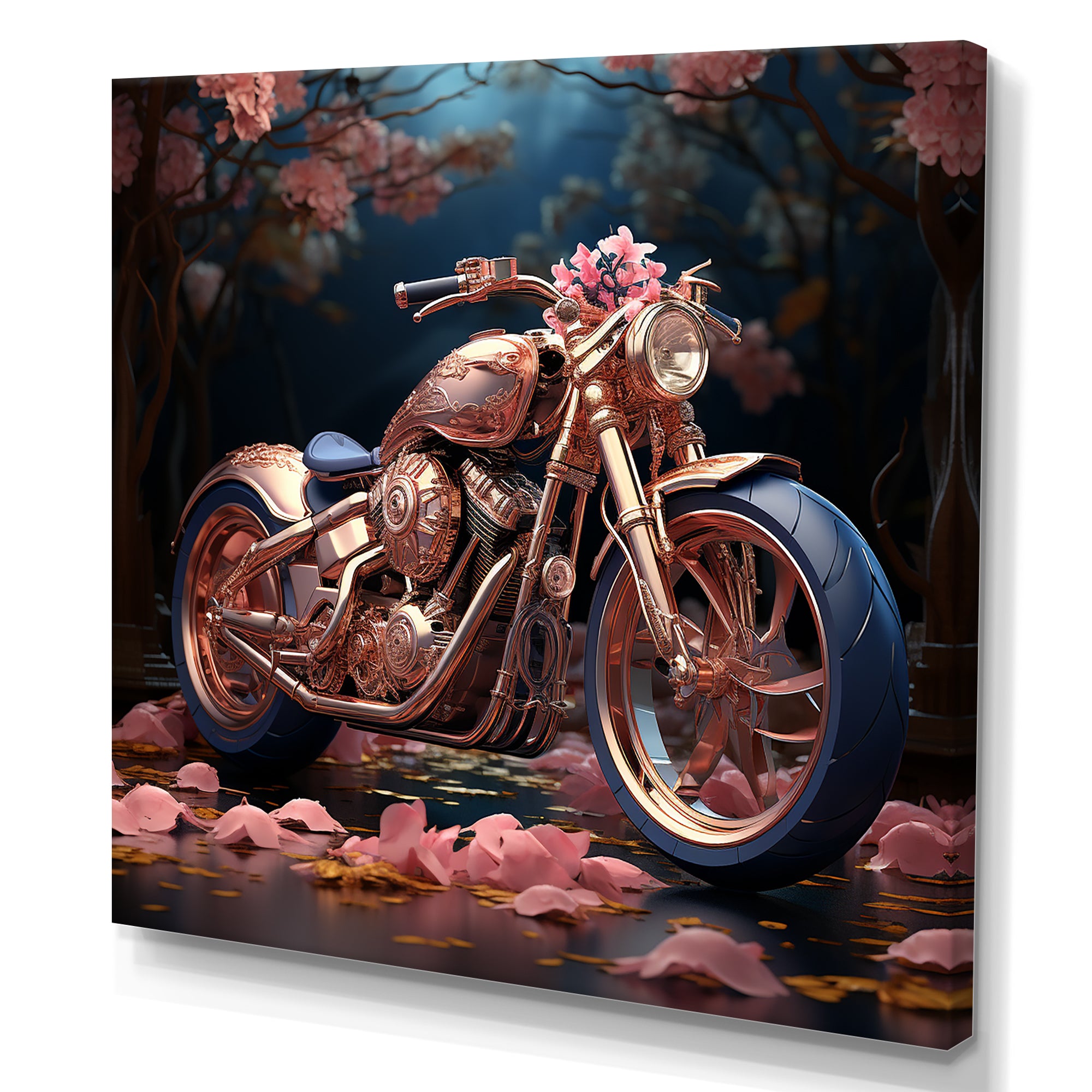 Rustic Pink Chopper Bike - Motorcycle Canvas Wall Art