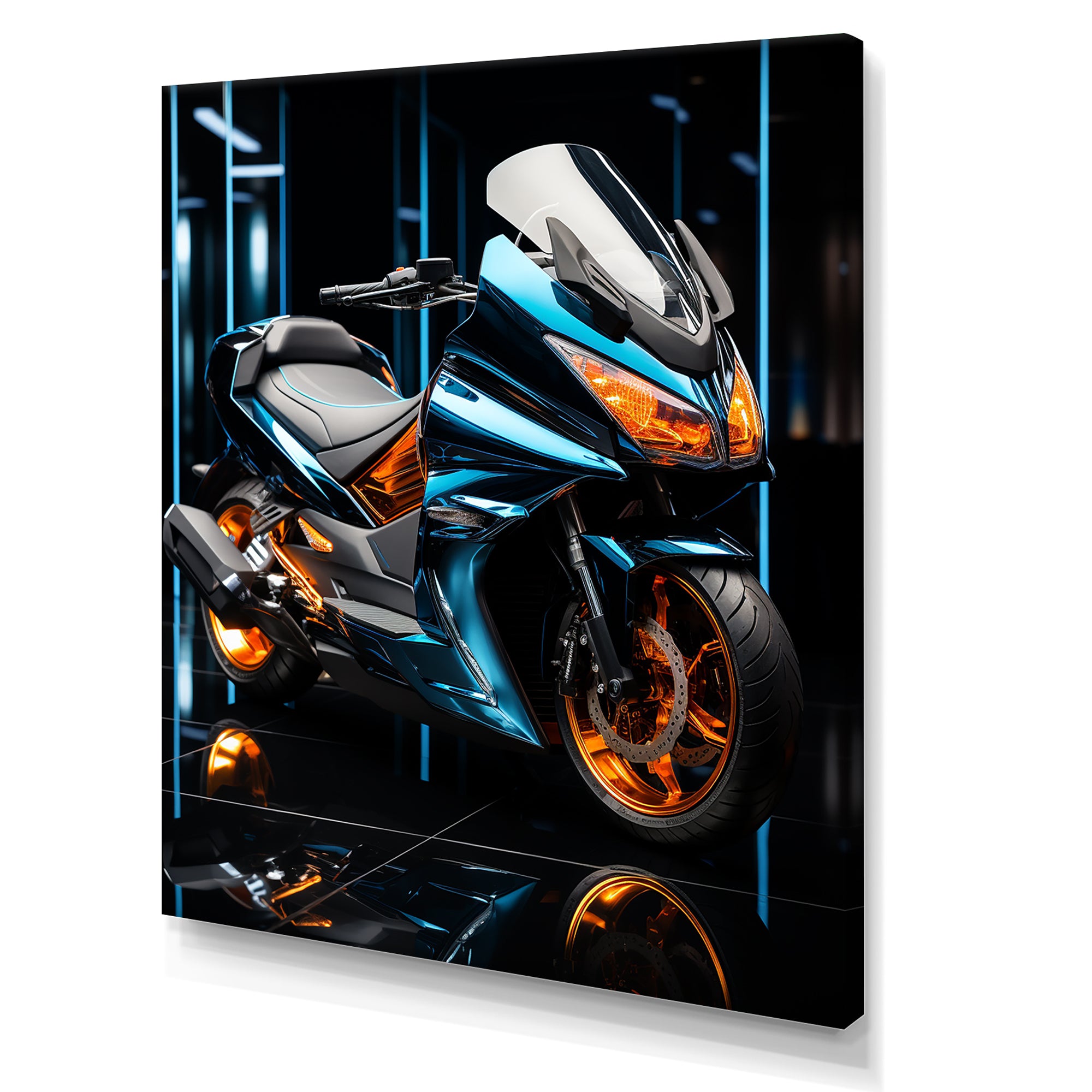 Electric Blue Ride Scooter - Motorcycle Canvas Wall Art