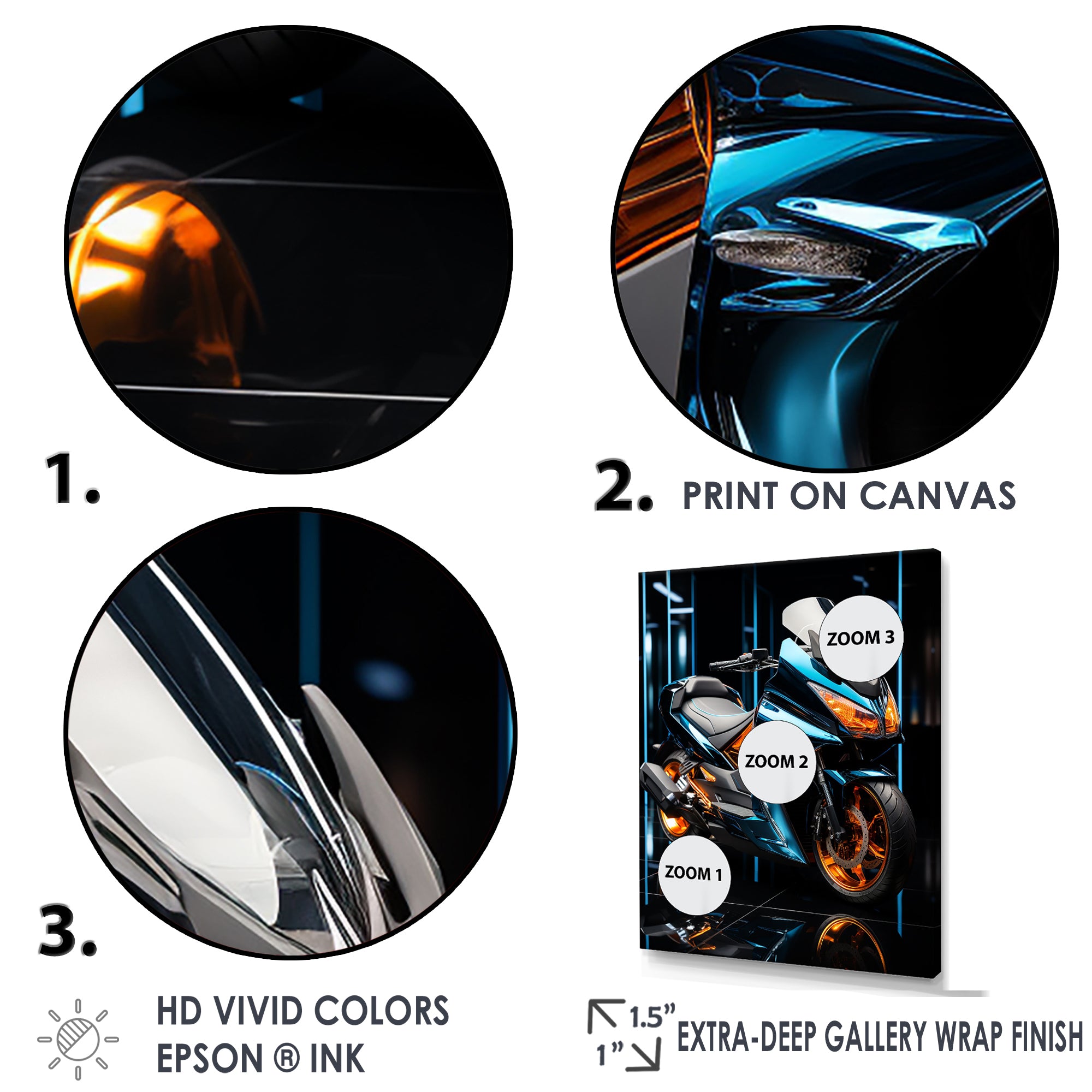 Electric Blue Ride Scooter - Motorcycle Canvas Wall Art