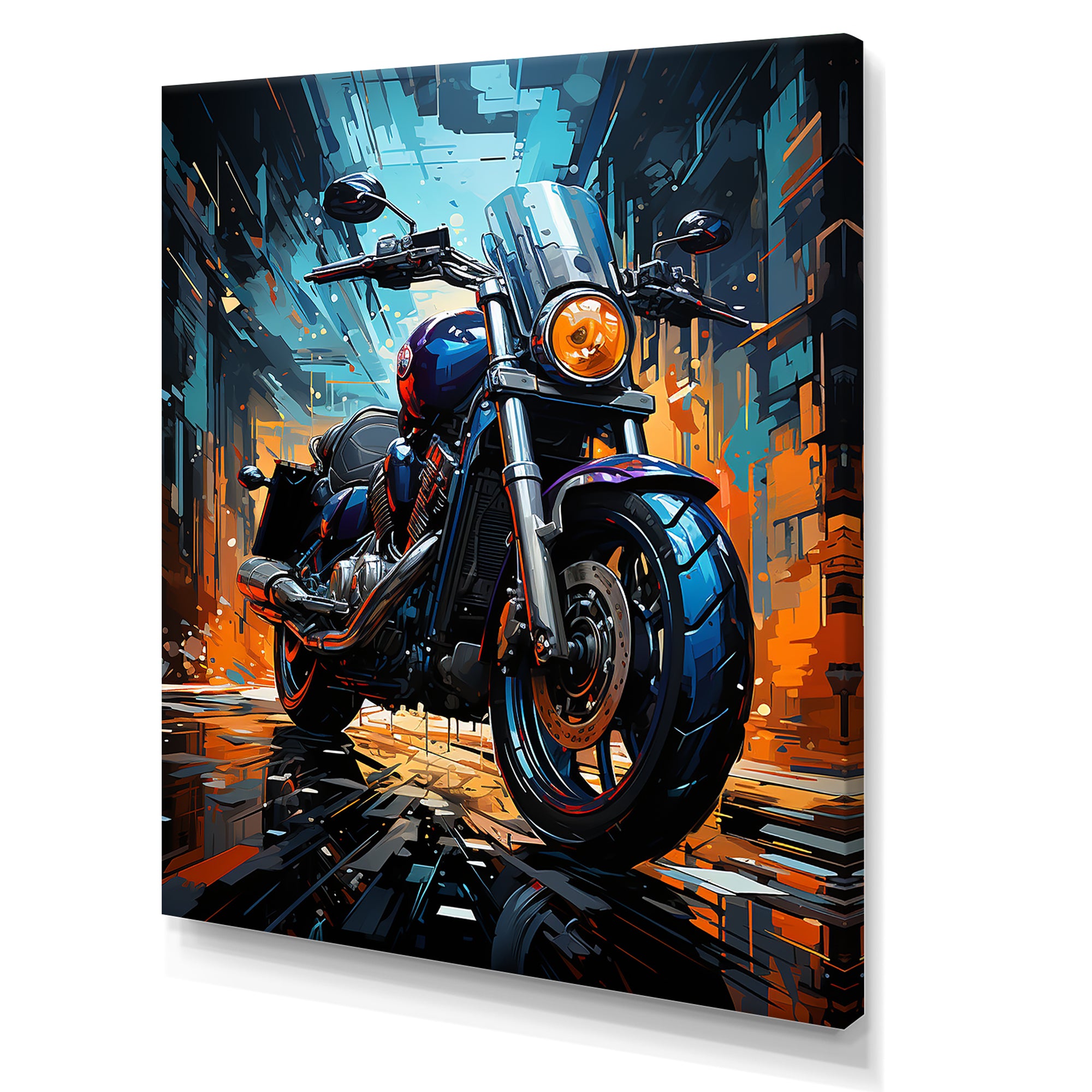 Motorcycle Electric Blue Ride - Motorcycle Canvas Wall Art