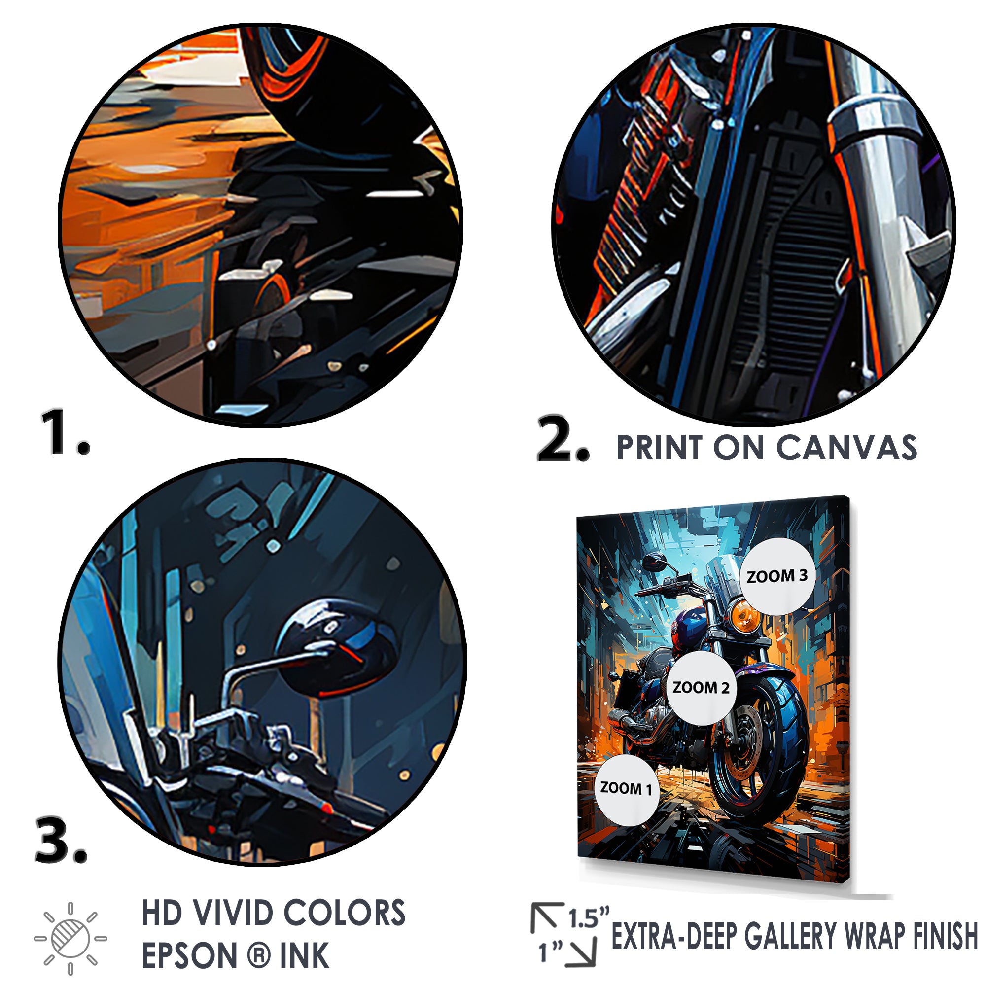 Motorcycle Electric Blue Ride - Motorcycle Canvas Wall Art