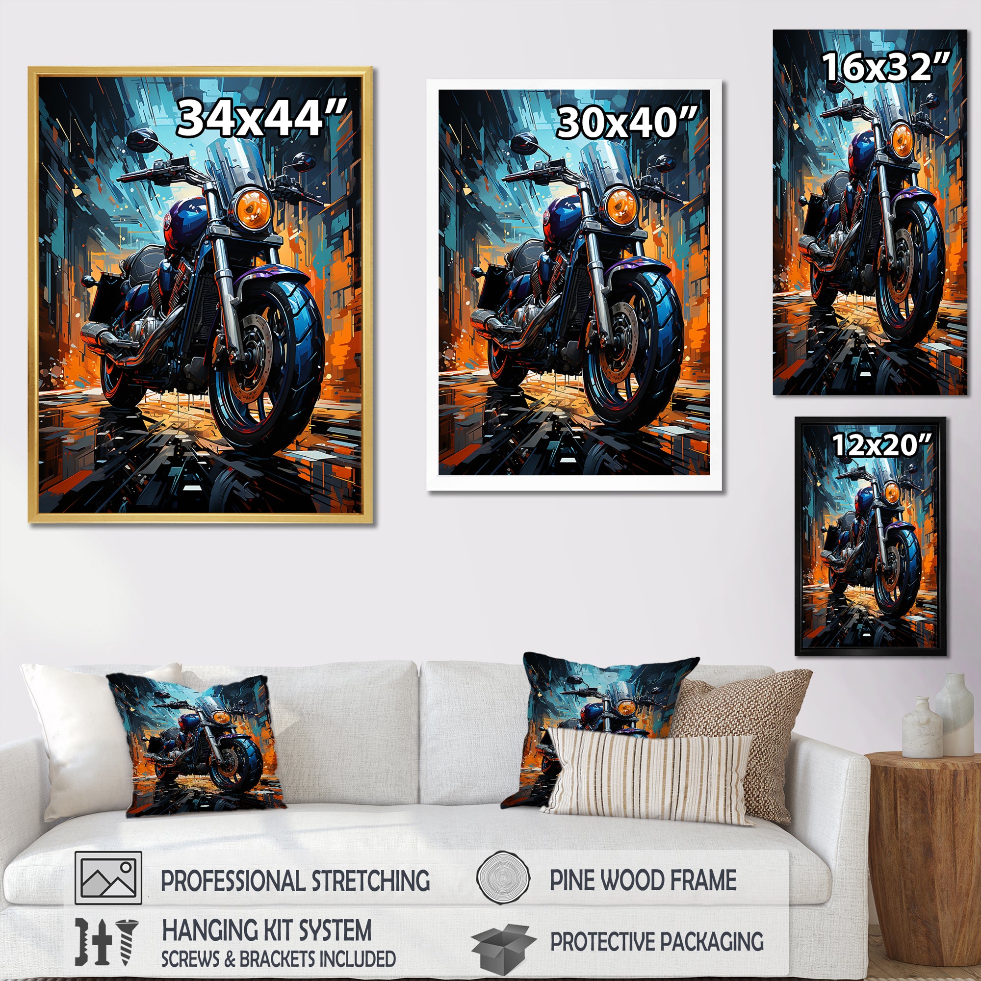 Motorcycle Electric Blue Ride - Motorcycle Canvas Wall Art