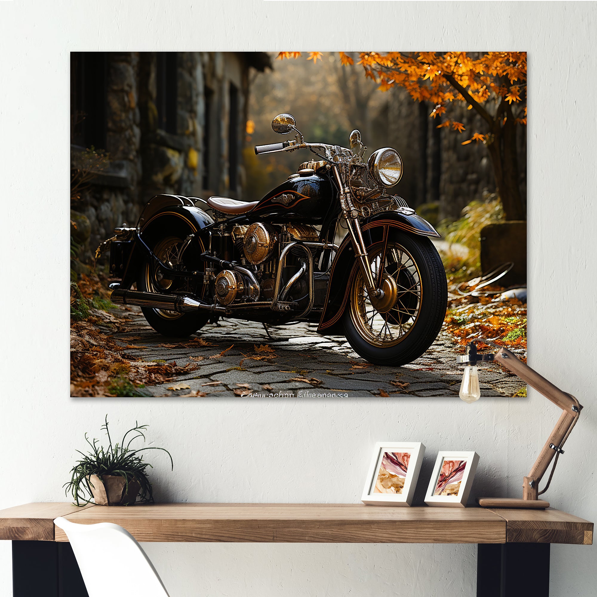 Motorcycle Charm In Winter - Motorcycle Canvas Wall Art