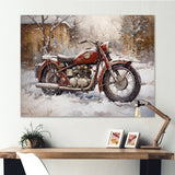 Red Rustic Bike In Winter - Motorcycle Canvas Wall Art