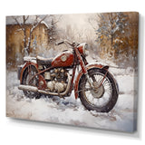 Red Rustic Bike In Winter - Motorcycle Canvas Wall Art