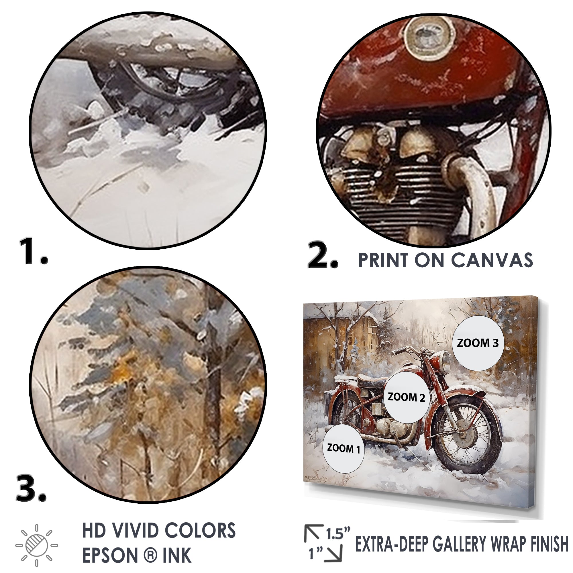 Red Rustic Bike In Winter - Motorcycle Canvas Wall Art