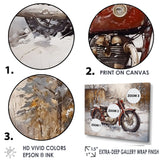 Red Rustic Bike In Winter - Motorcycle Canvas Wall Art
