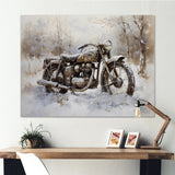 Old Rustic Bike In Winter - Motorcycle Canvas Wall Art