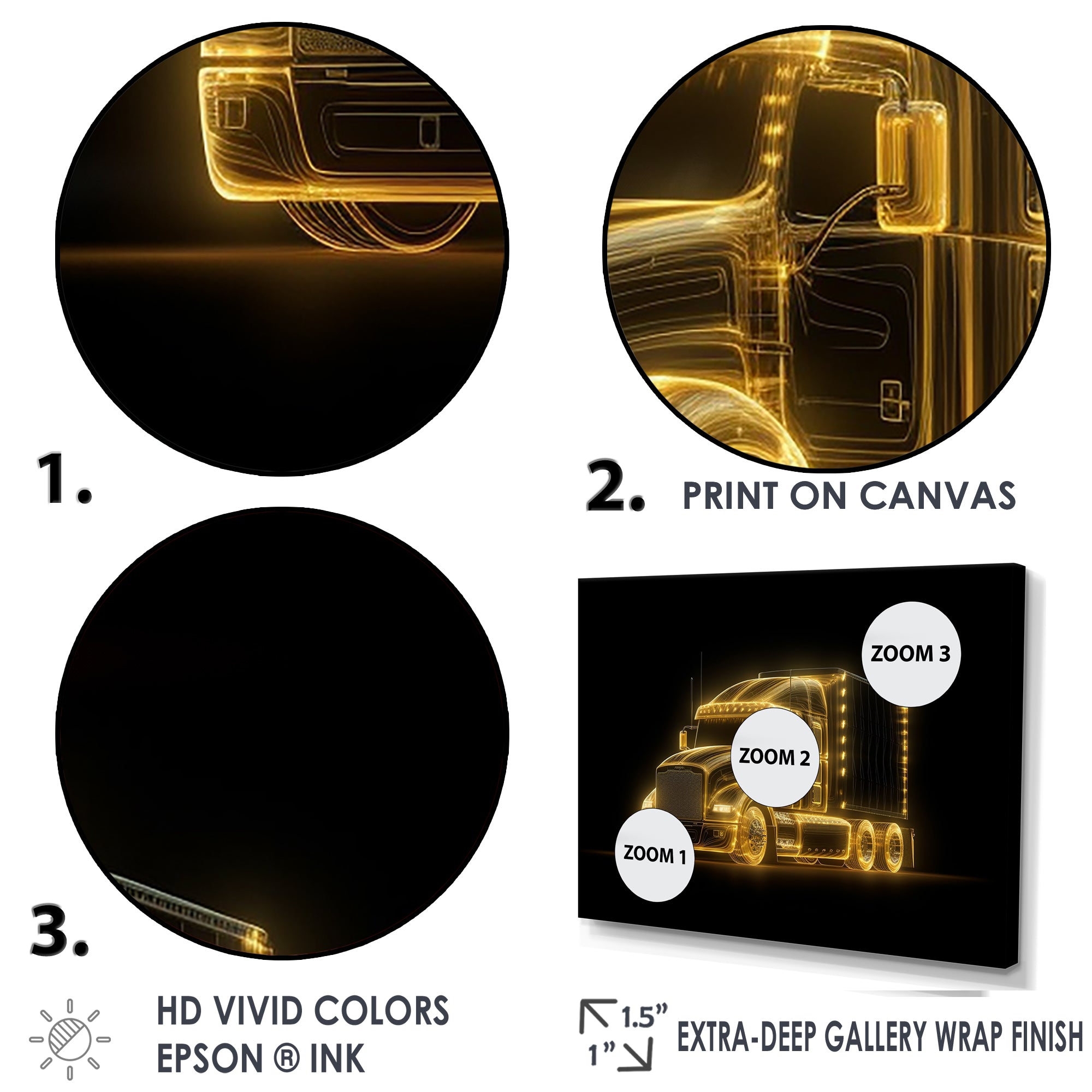 Neon Light Strips Trailer Truck - Car/Van Canvas Wall Art