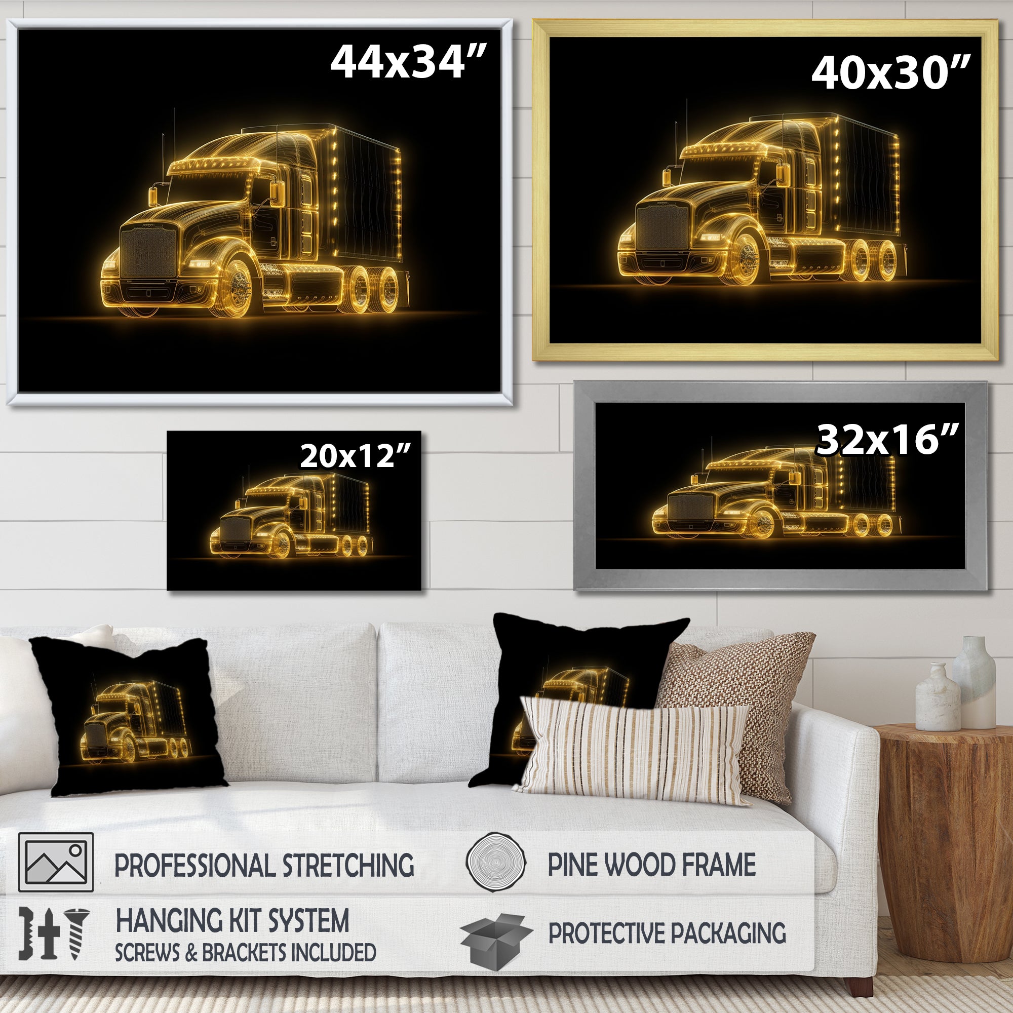 Neon Light Strips Trailer Truck - Car/Van Canvas Wall Art