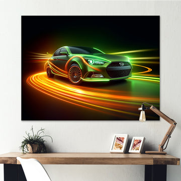 Neon Light Strips Car Drifting - Cars Drifting Canvas Wall Art