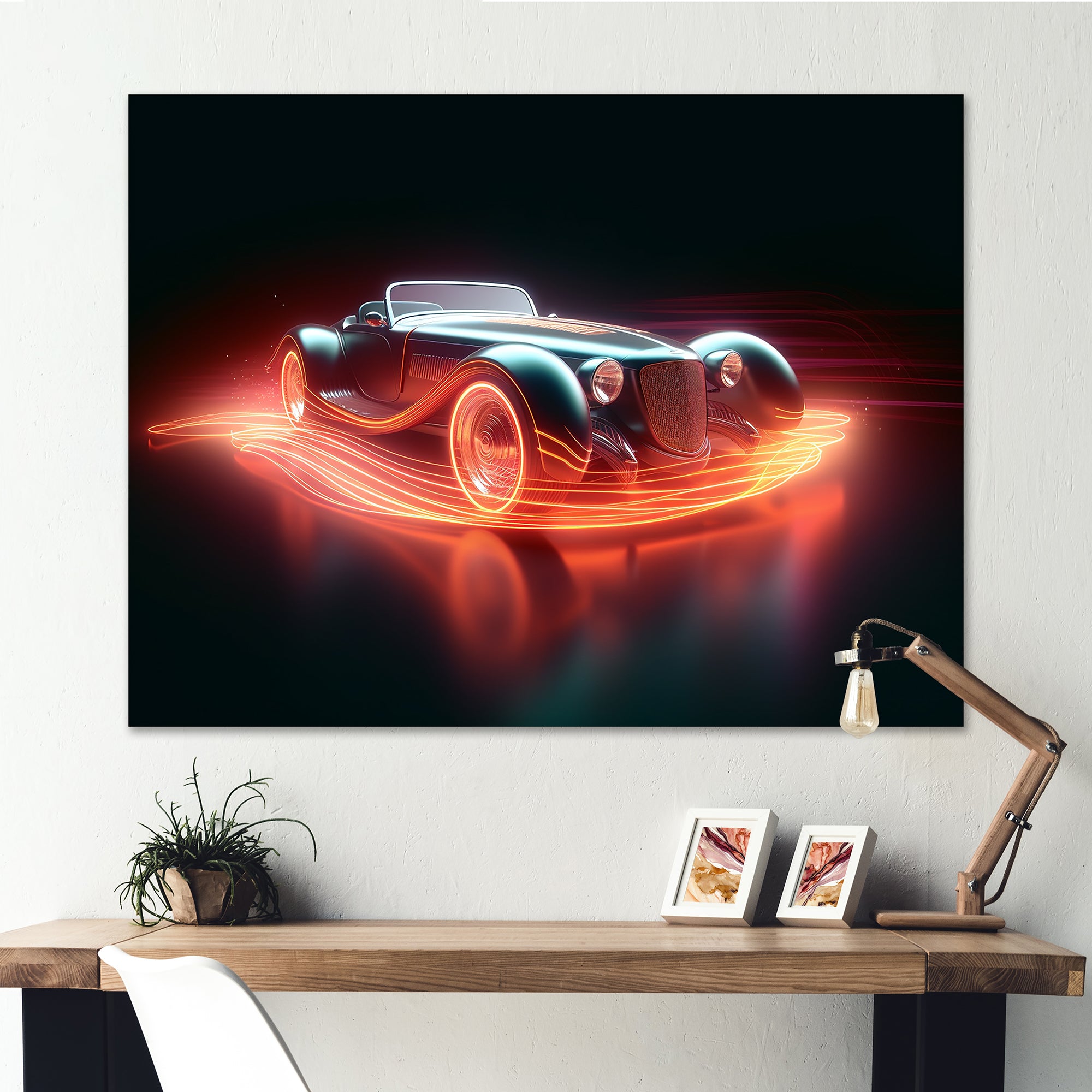 Neon Light Strips Roadster - Classic Cars Canvas Wall Art