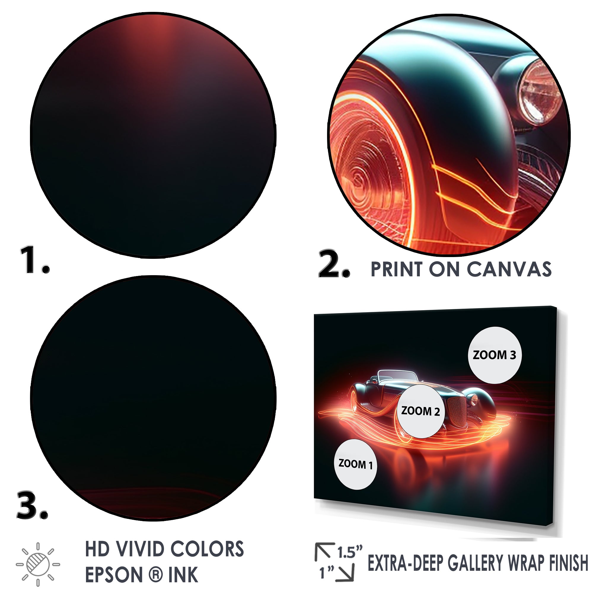 Neon Light Strips Roadster - Classic Cars Canvas Wall Art