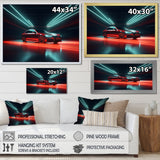 Neon Light Strips Around Red Sedan - Car/Van Canvas Wall Art
