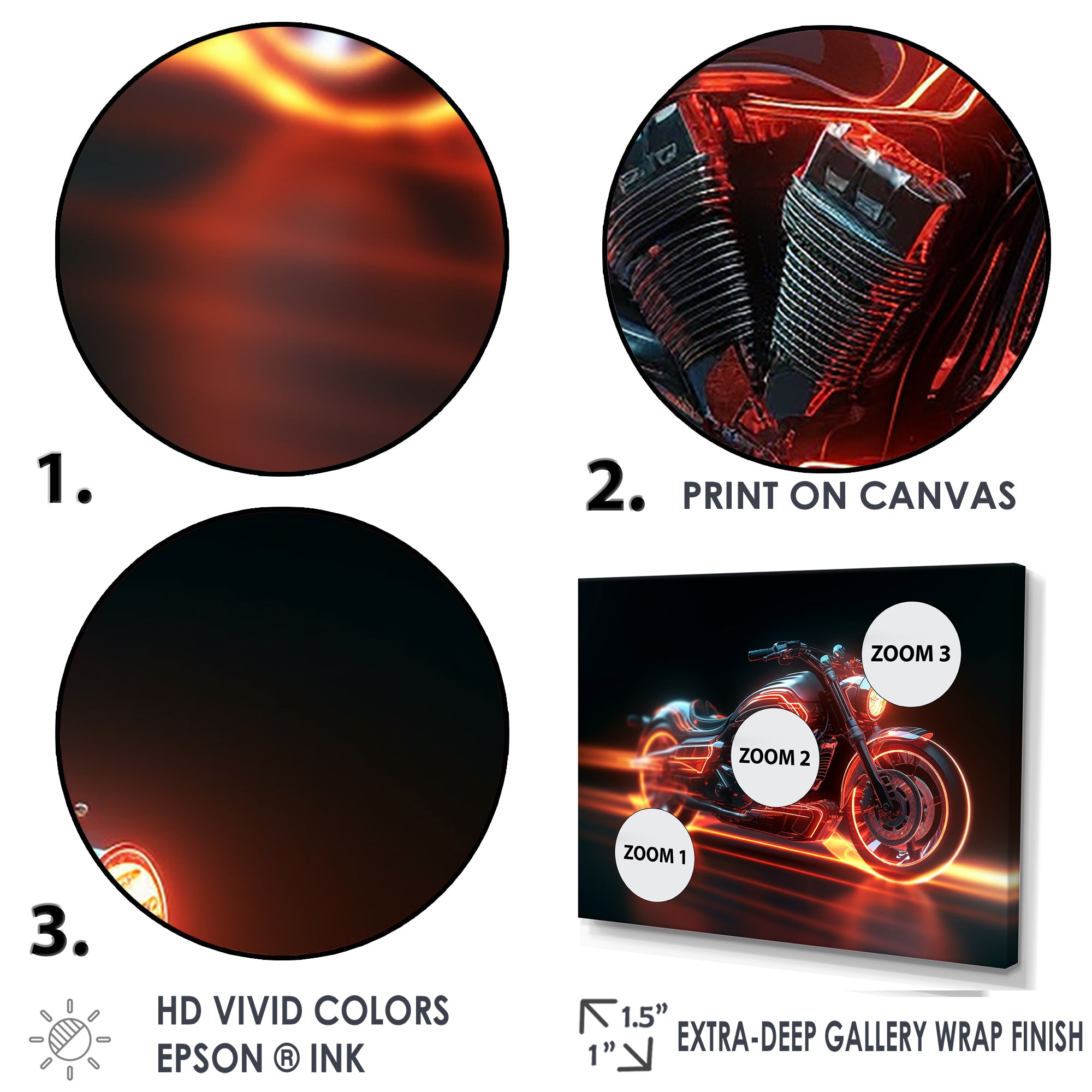 Neon Light Strips Around Silver Motorcycle - Car/Van Canvas Wall Art