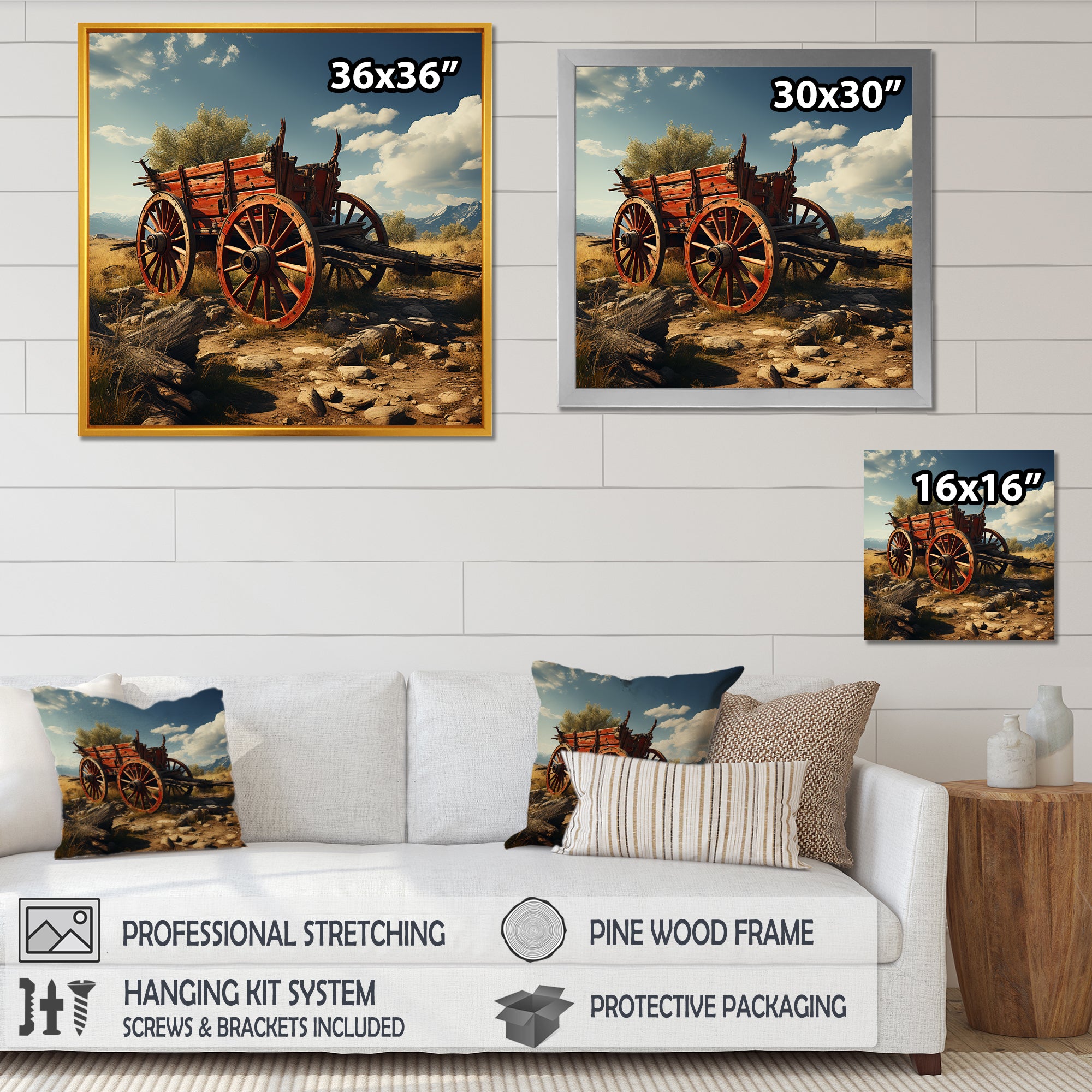 Old American Cart In Usa - Old American Cart Canvas Wall Art