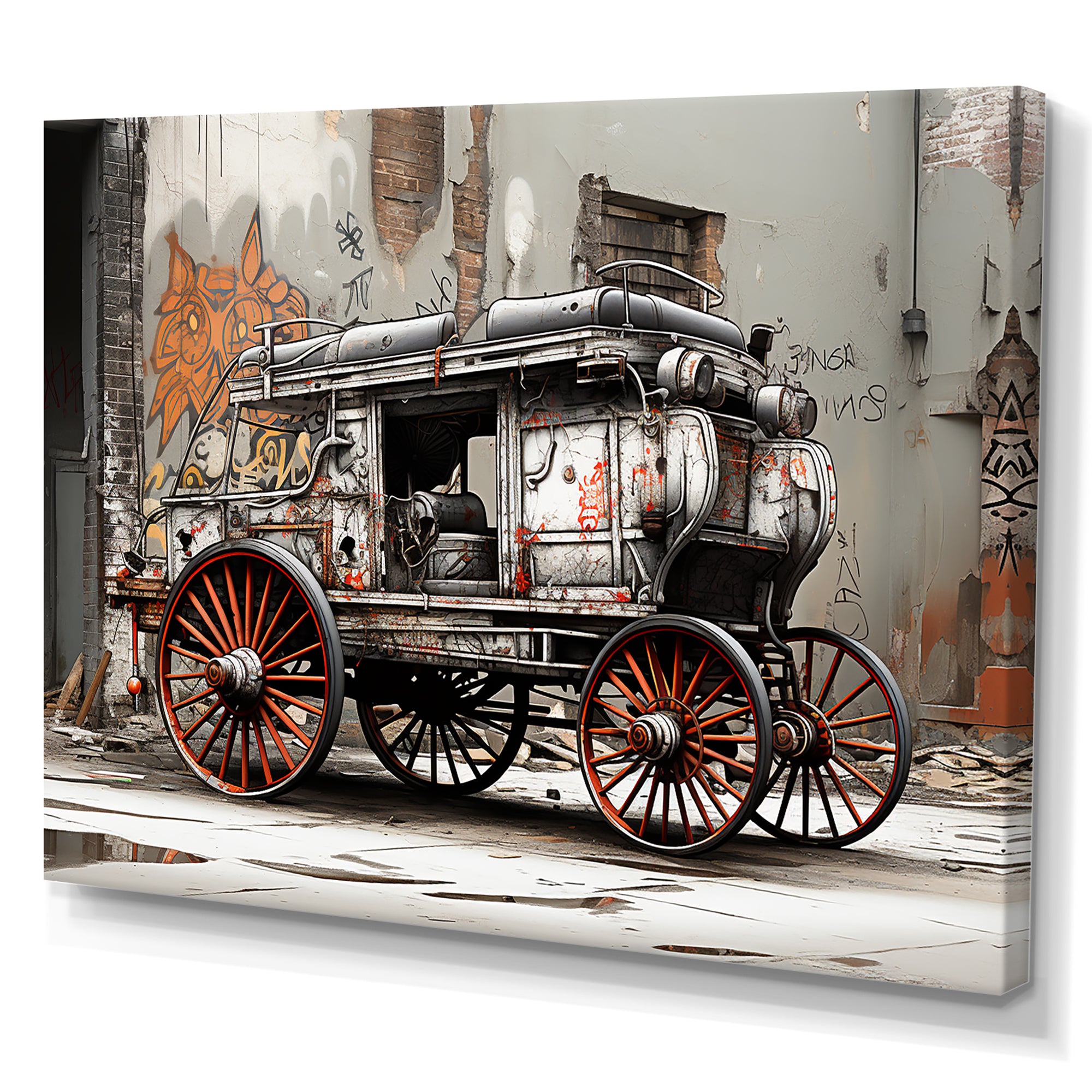 Street Art Vintage Carriage Cart - Old American Cart Canvas Wall Art