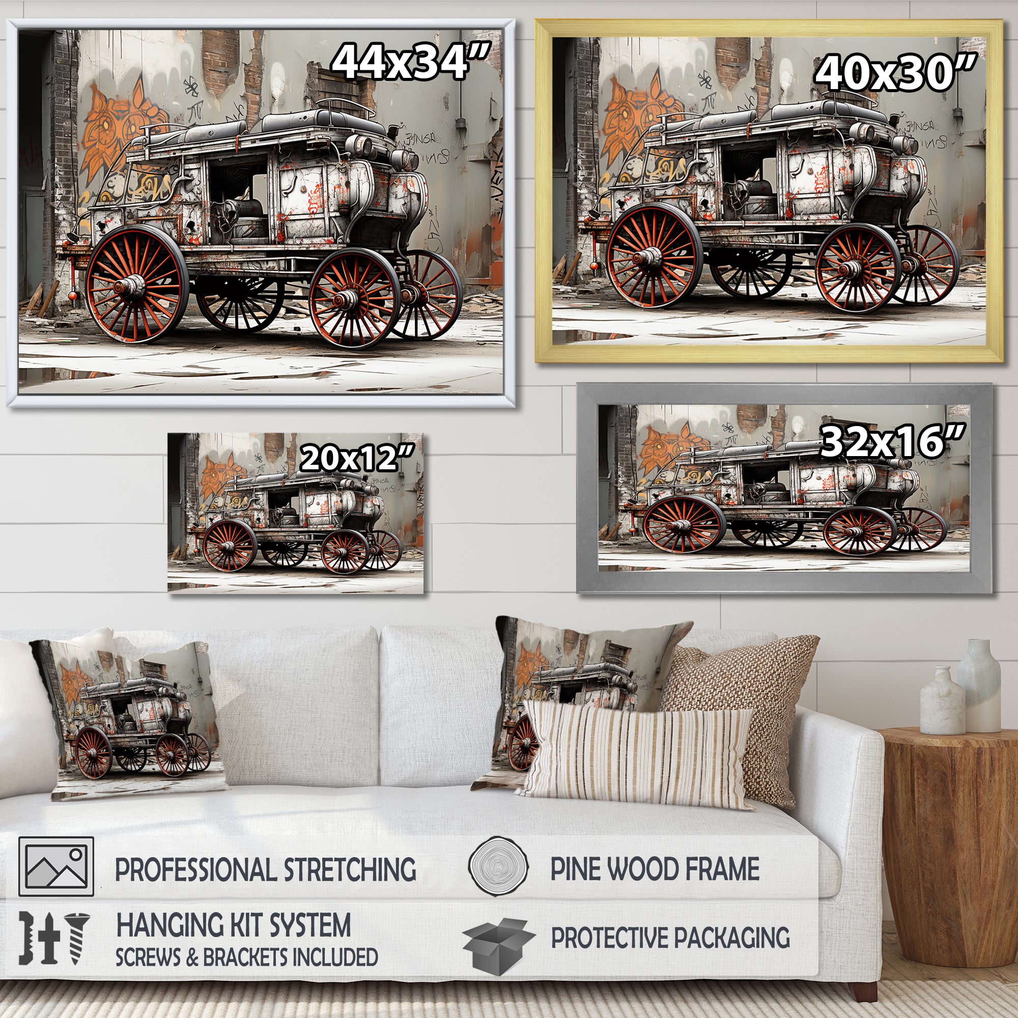 Street Art Vintage Carriage Cart - Old American Cart Canvas Wall Art