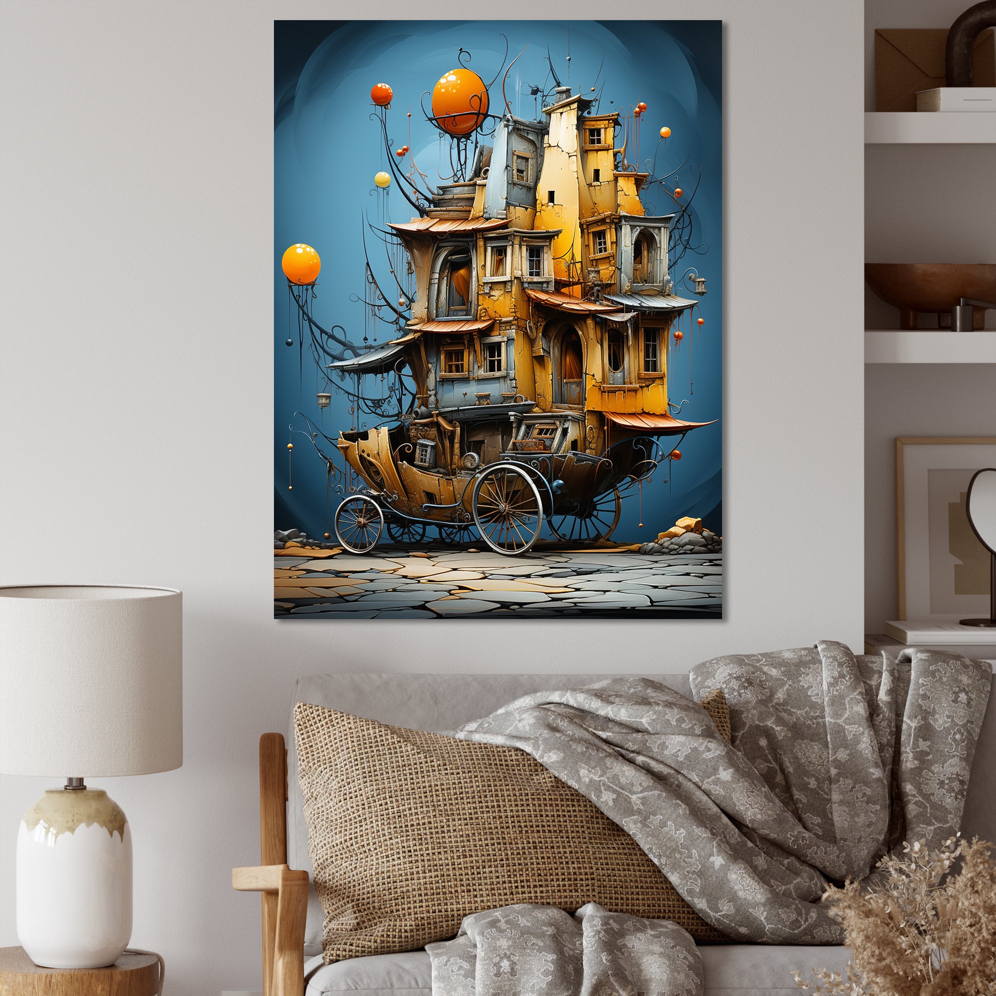 Surrealism Carriage Cart House Transportation - Old American Cart Canvas Wall Art