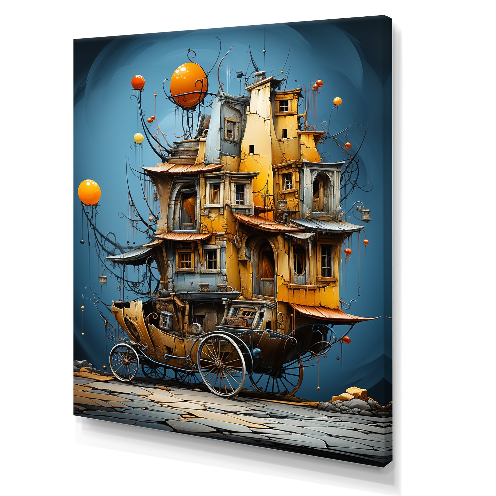 Surrealism Carriage Cart House Transportation - Old American Cart Canvas Wall Art