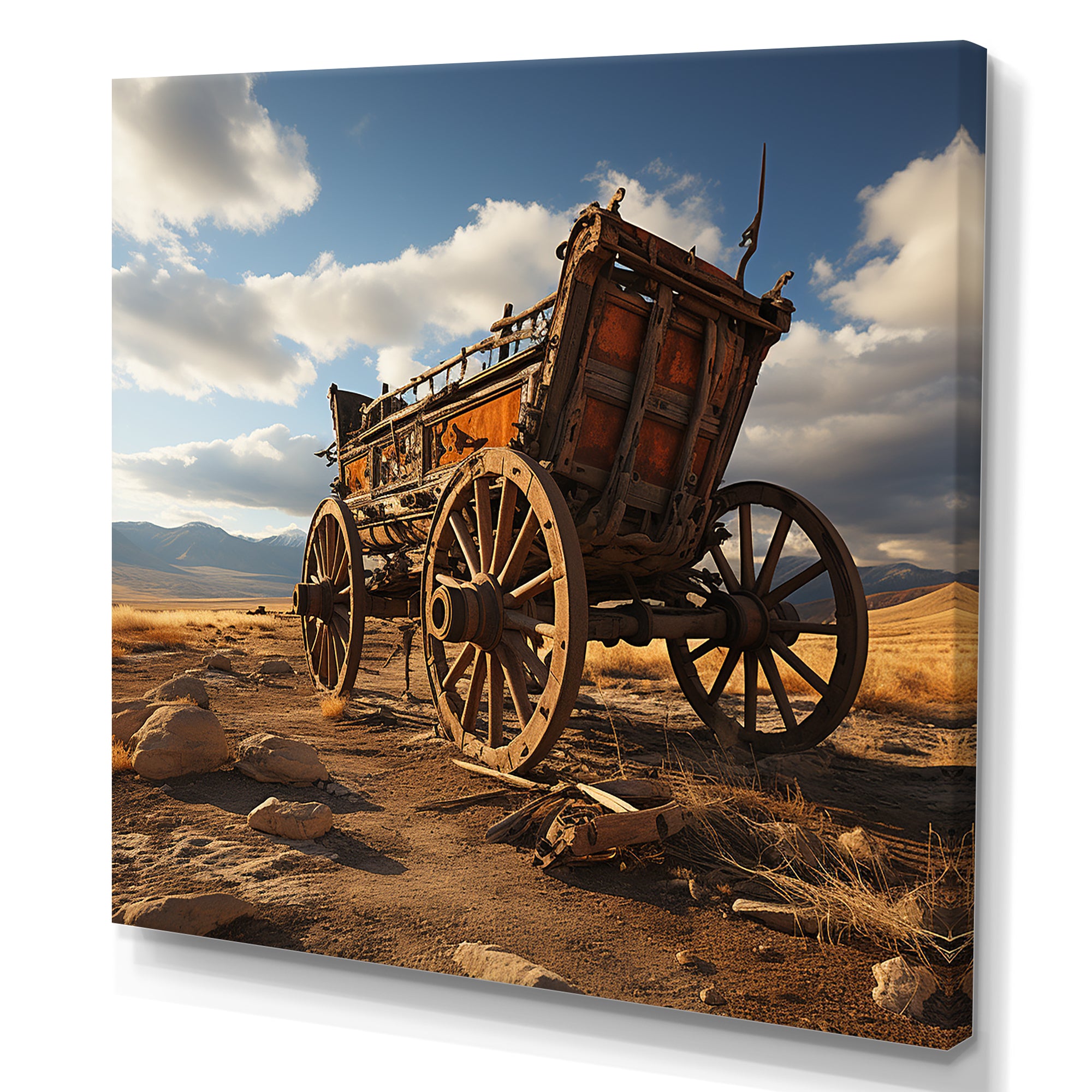 Old Western Carriage Cart In Usa - Old American Cart Canvas Wall Art