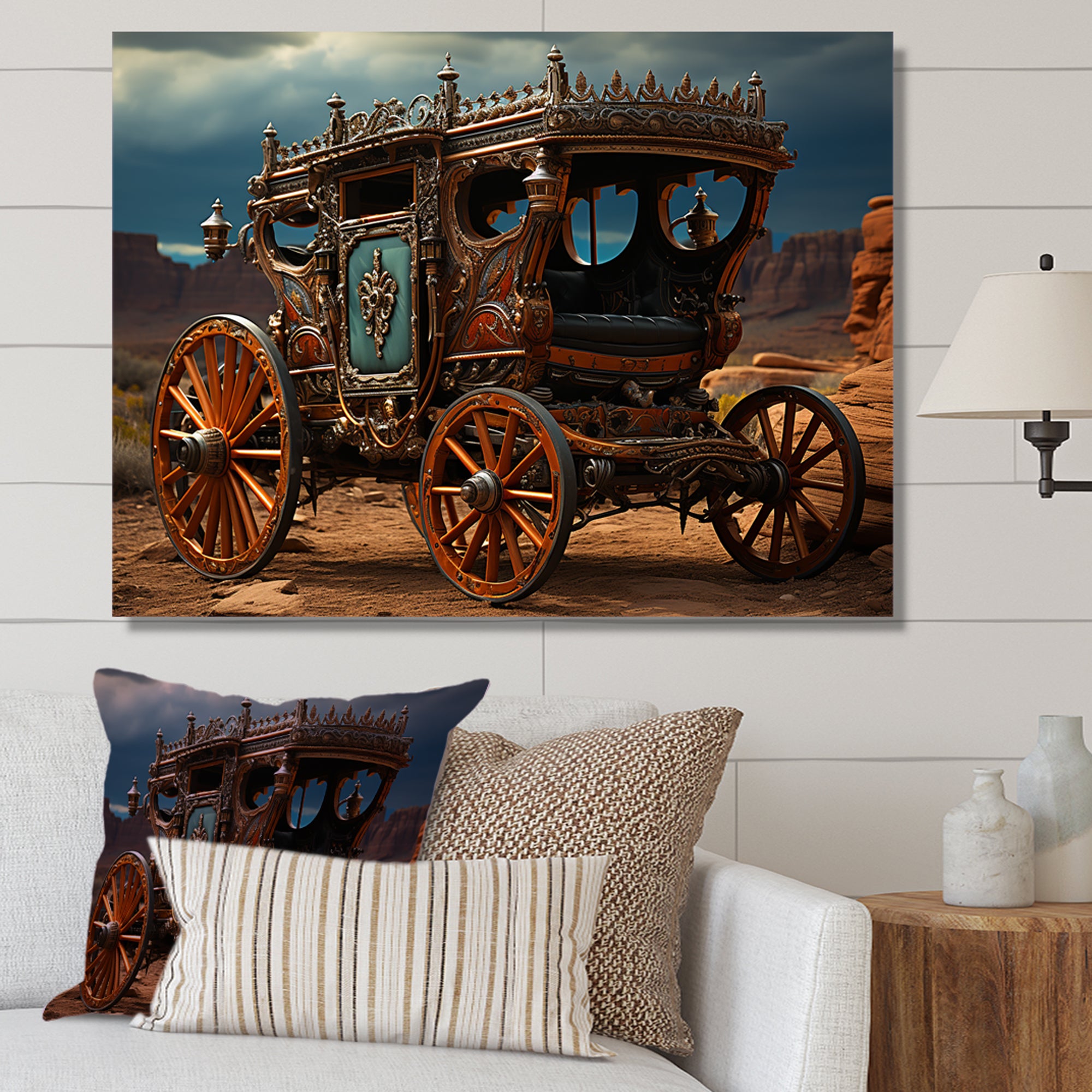 Fantasy Western Wagon In Usa - Old American Cart Canvas Wall Art