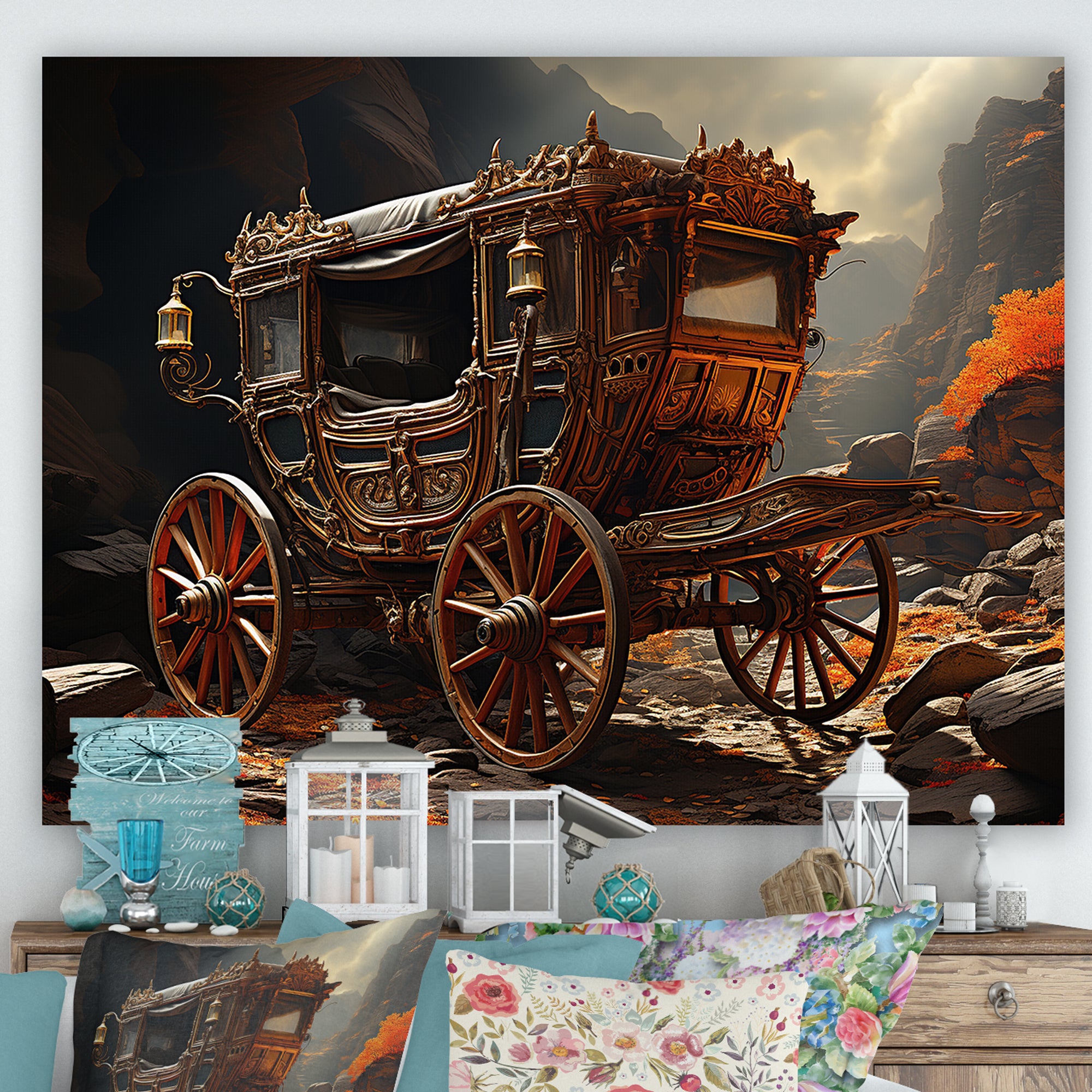 Fantasy Cart Adventure - Old American Cart Canvas Wall Art