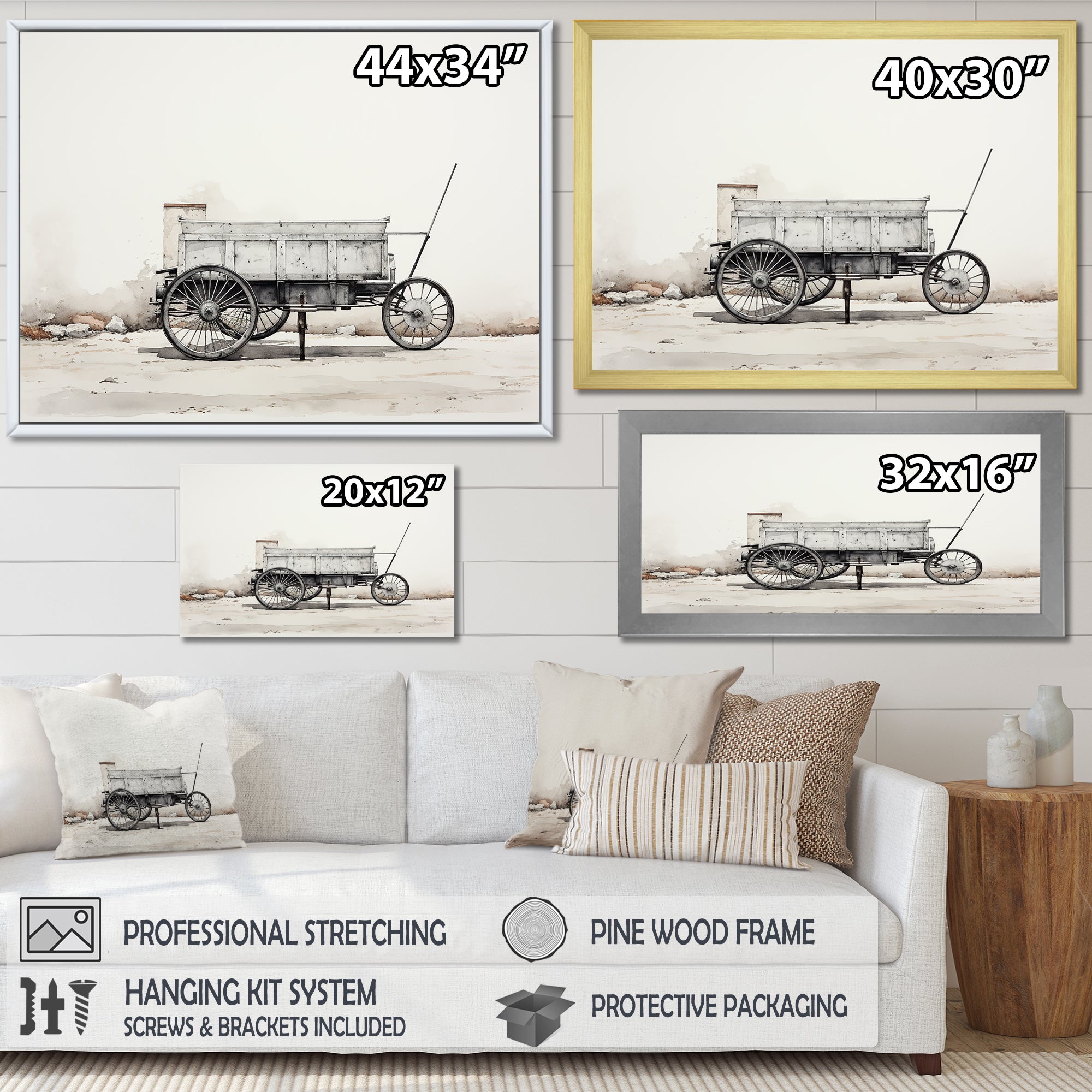 Minimalist Utility Western Carriage Cart - Old American Cart Canvas Wall Art