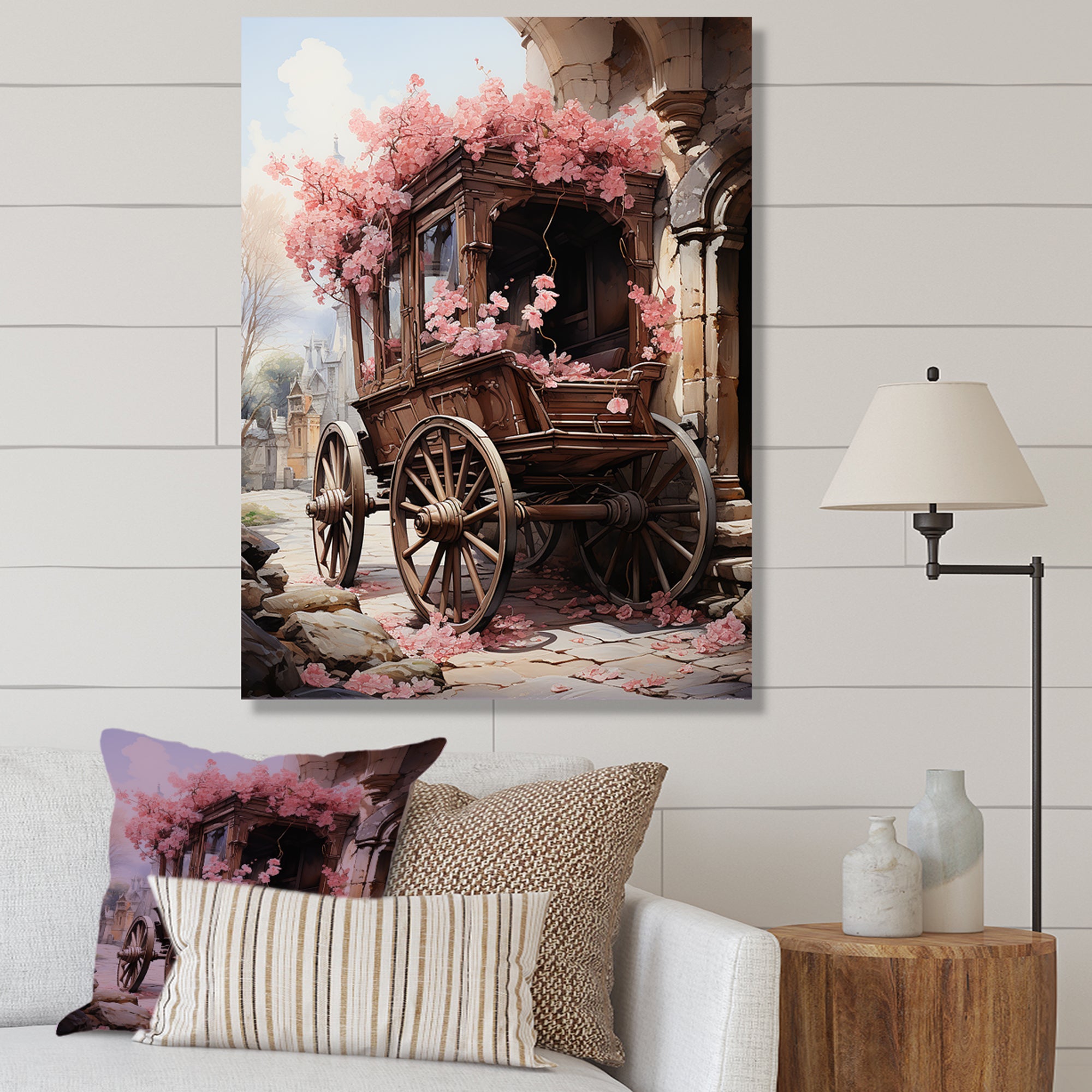 Romantic Wedding Cart Journey - Old American Cart Canvas Wall Art