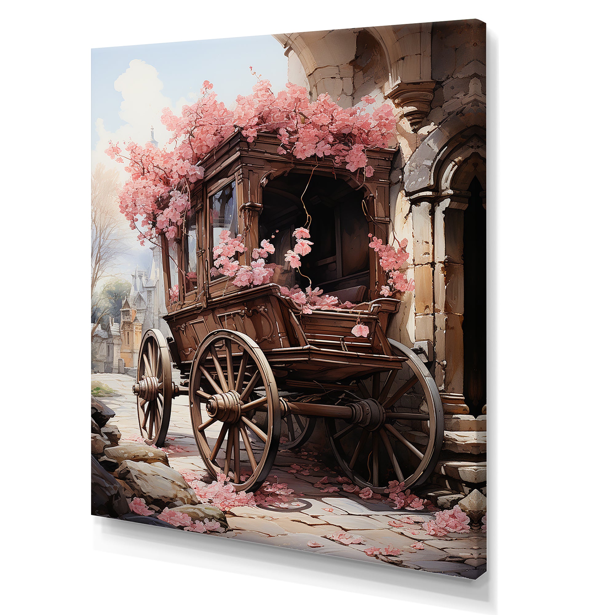 Romantic Wedding Cart Journey - Old American Cart Canvas Wall Art