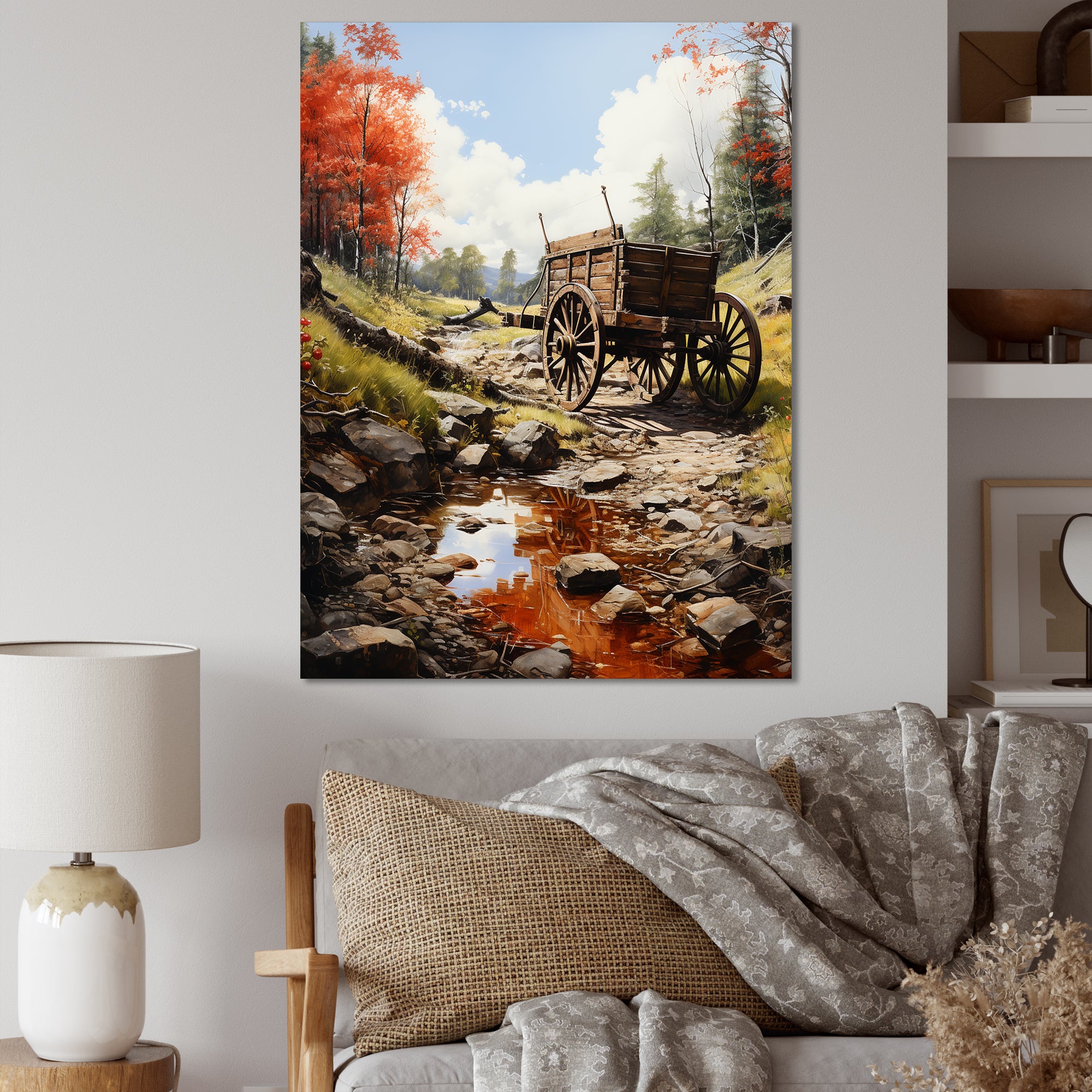 Rustic Red Us Carriage Cart - Old American Cart Canvas Wall Art