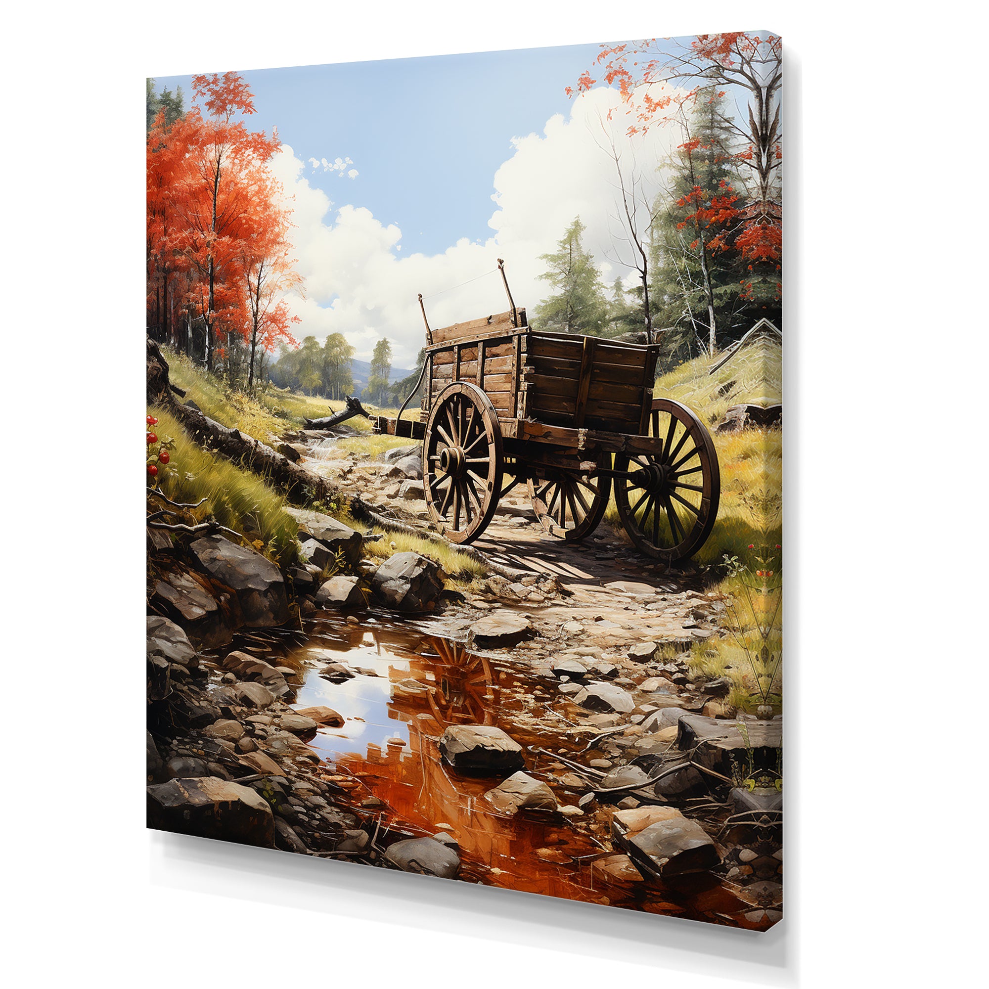 Rustic Red Us Carriage Cart - Old American Cart Canvas Wall Art