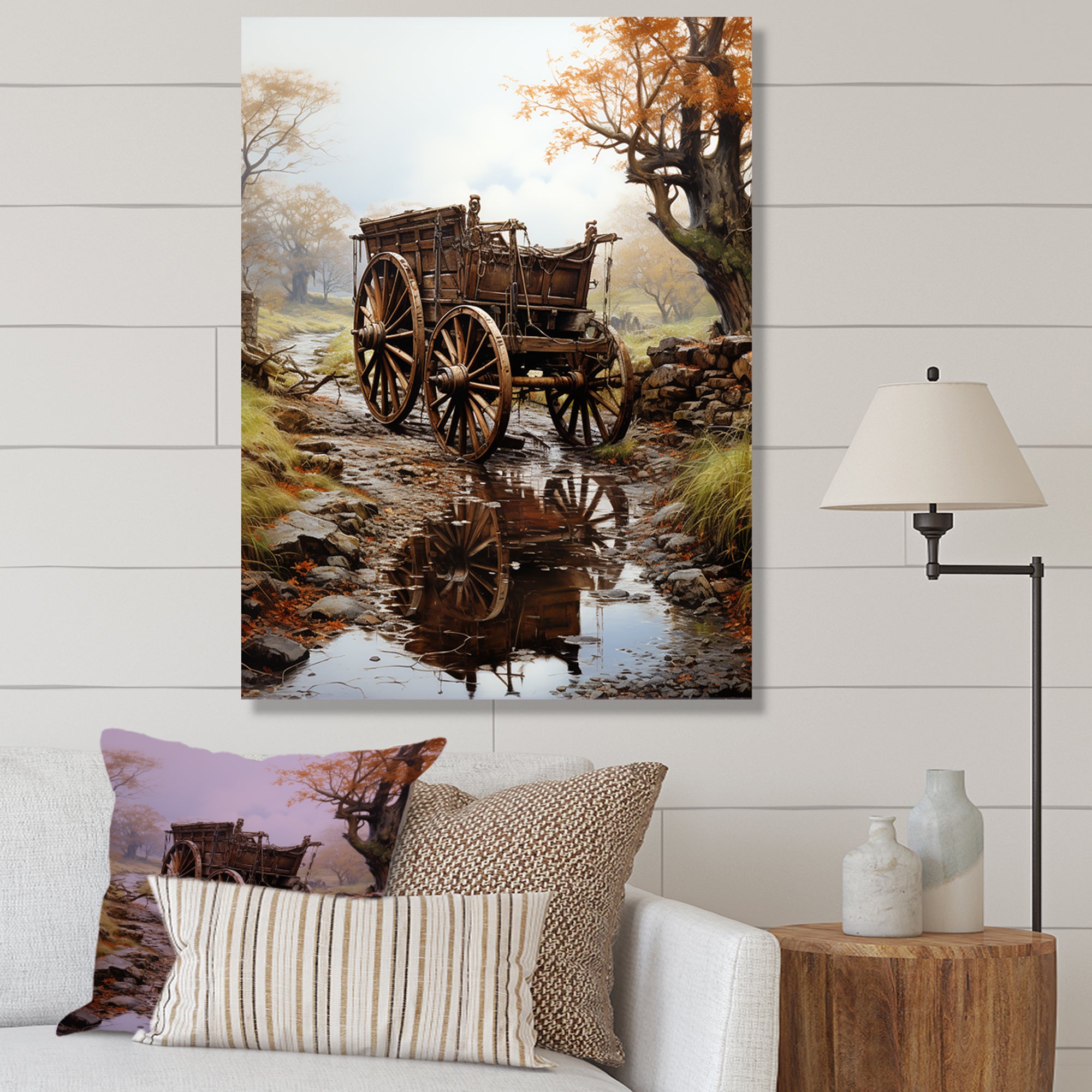 Watercolor Old Carriage Cart Memory - Old American Cart Canvas Wall Art