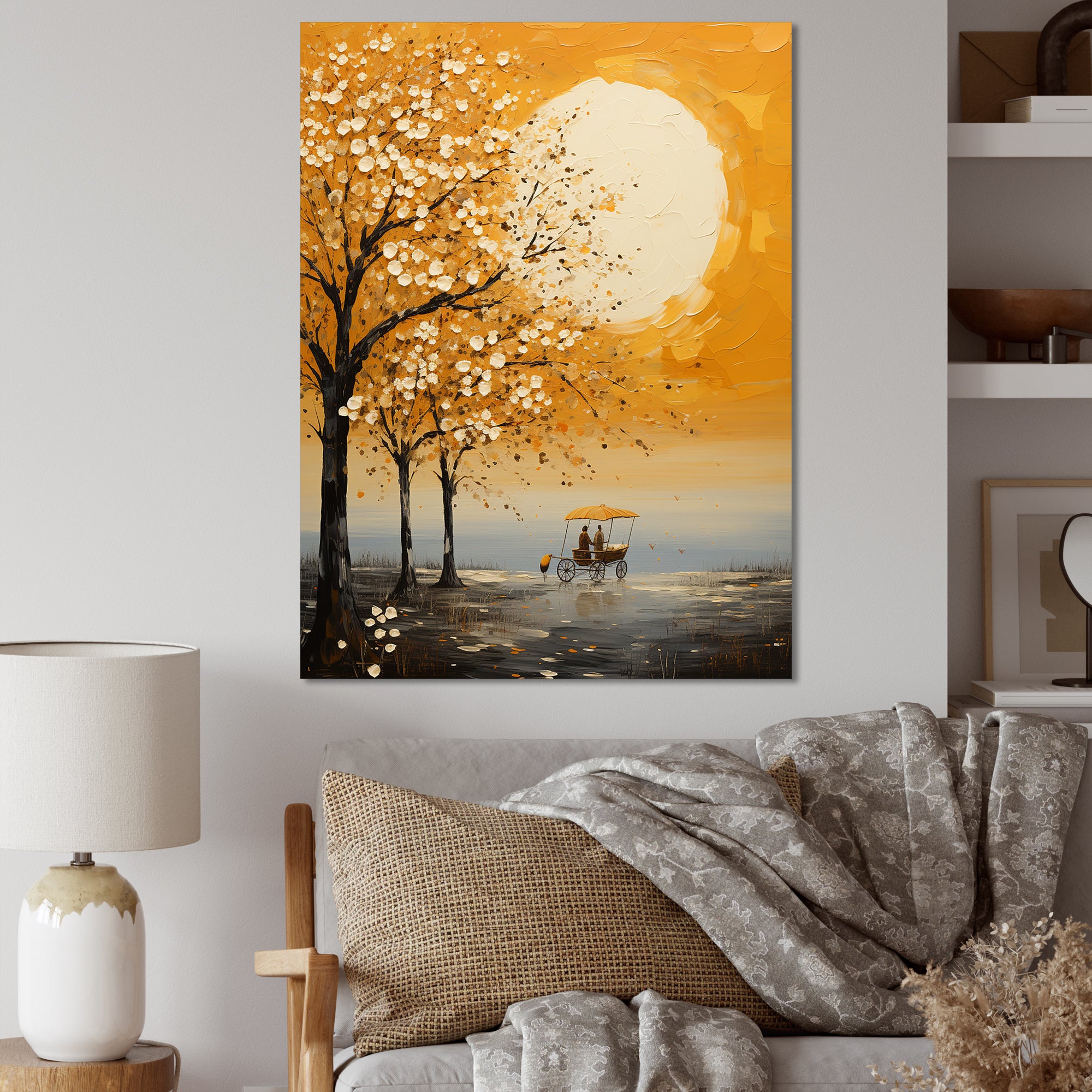 Yellow Old Carriage Cart Melody - Old American Cart Canvas Wall Art