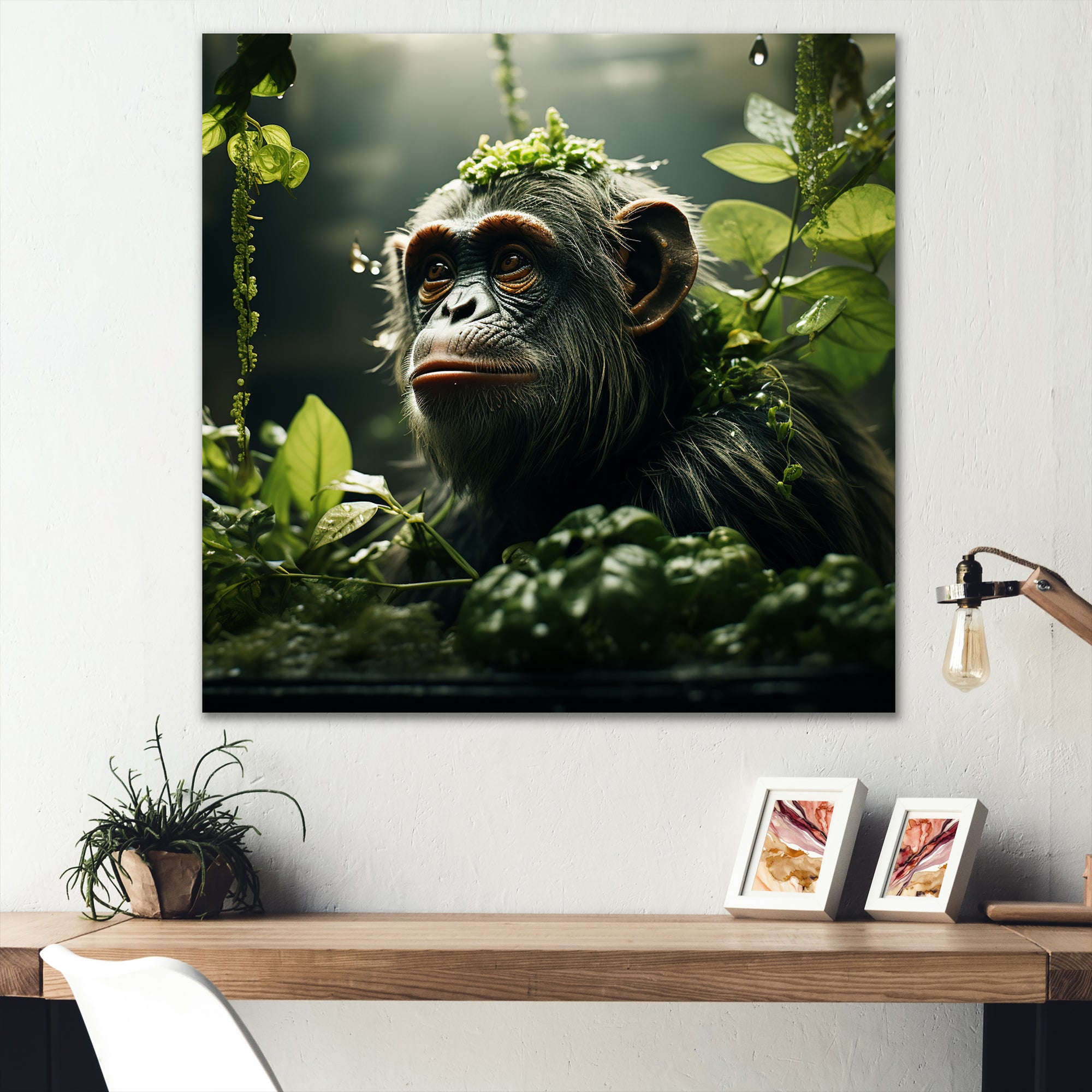 Photo Of Orangutan In Rainforest - Orangutan Framed Canvas Art